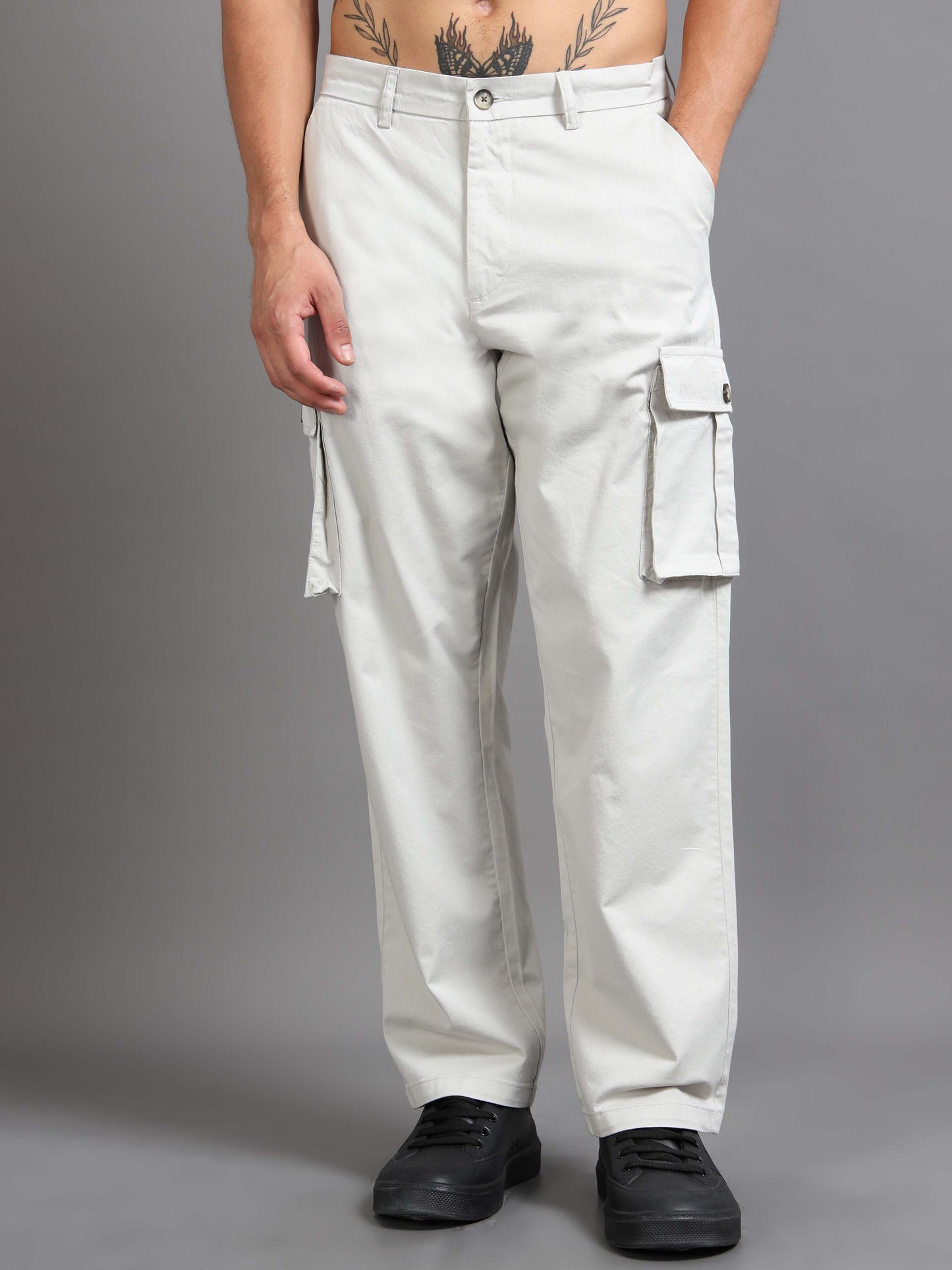 Finest Twill Baggy Fit Cargo In Light Grey