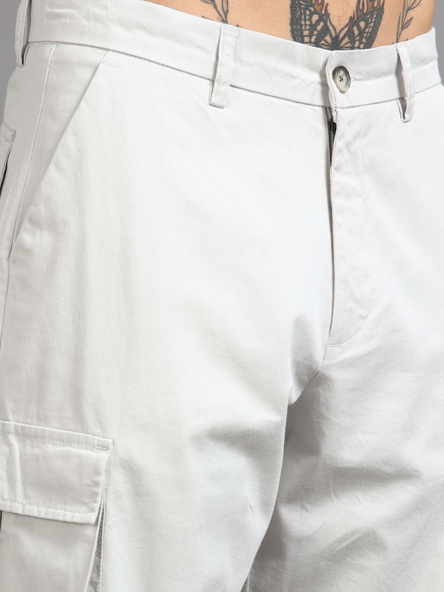 Finest Twill Baggy Fit Cargo In Light Grey