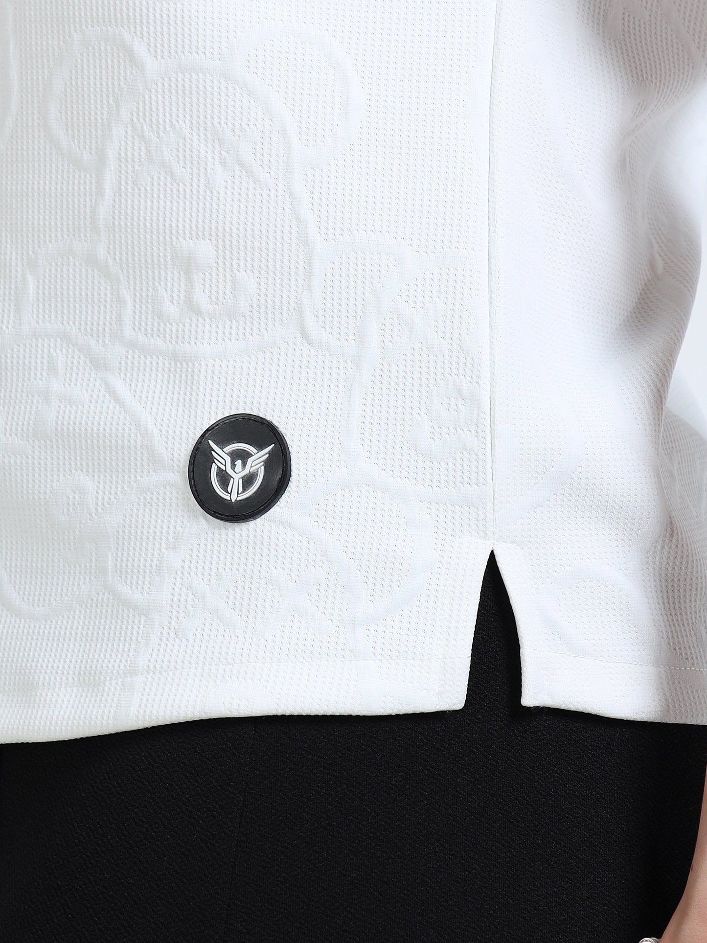 Women’s White Textured Button-Down Shirt – Short Sleeve Collared Top