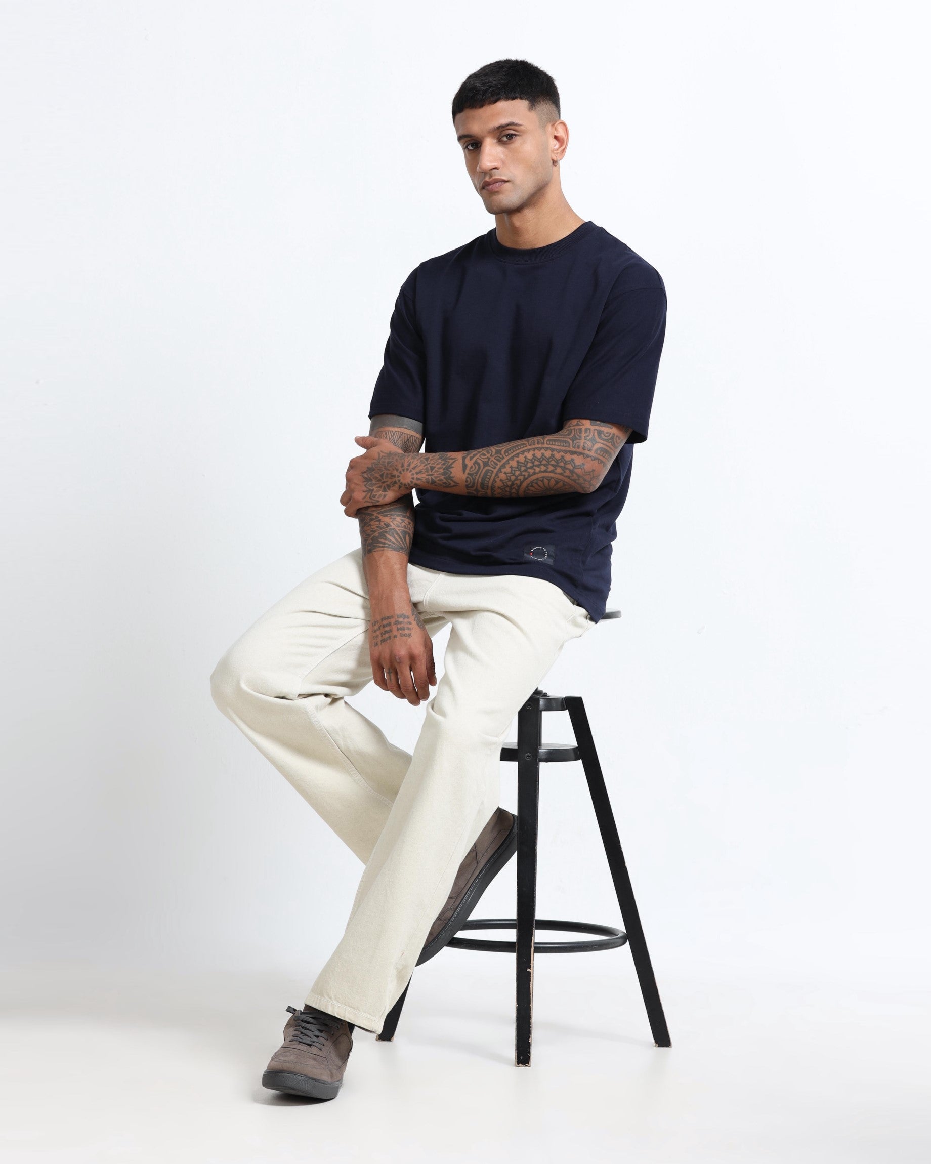 THE GROOVE Navy Blue Basic Tee - Relaxed Fit