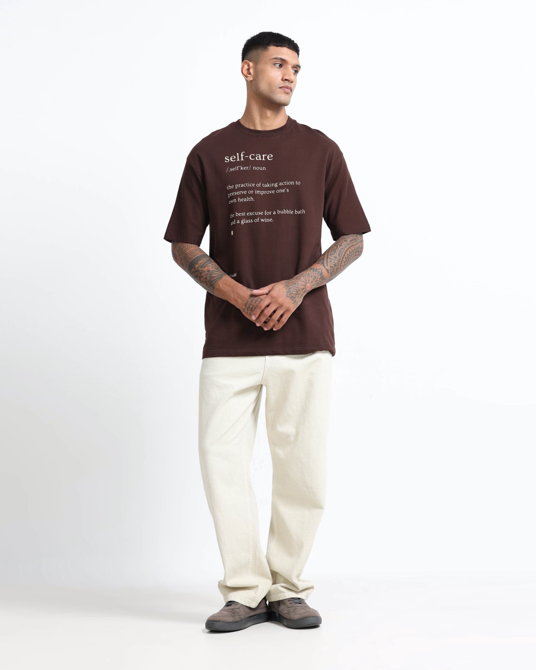 SELF CARE BROWN TEE - Relaxed Fit