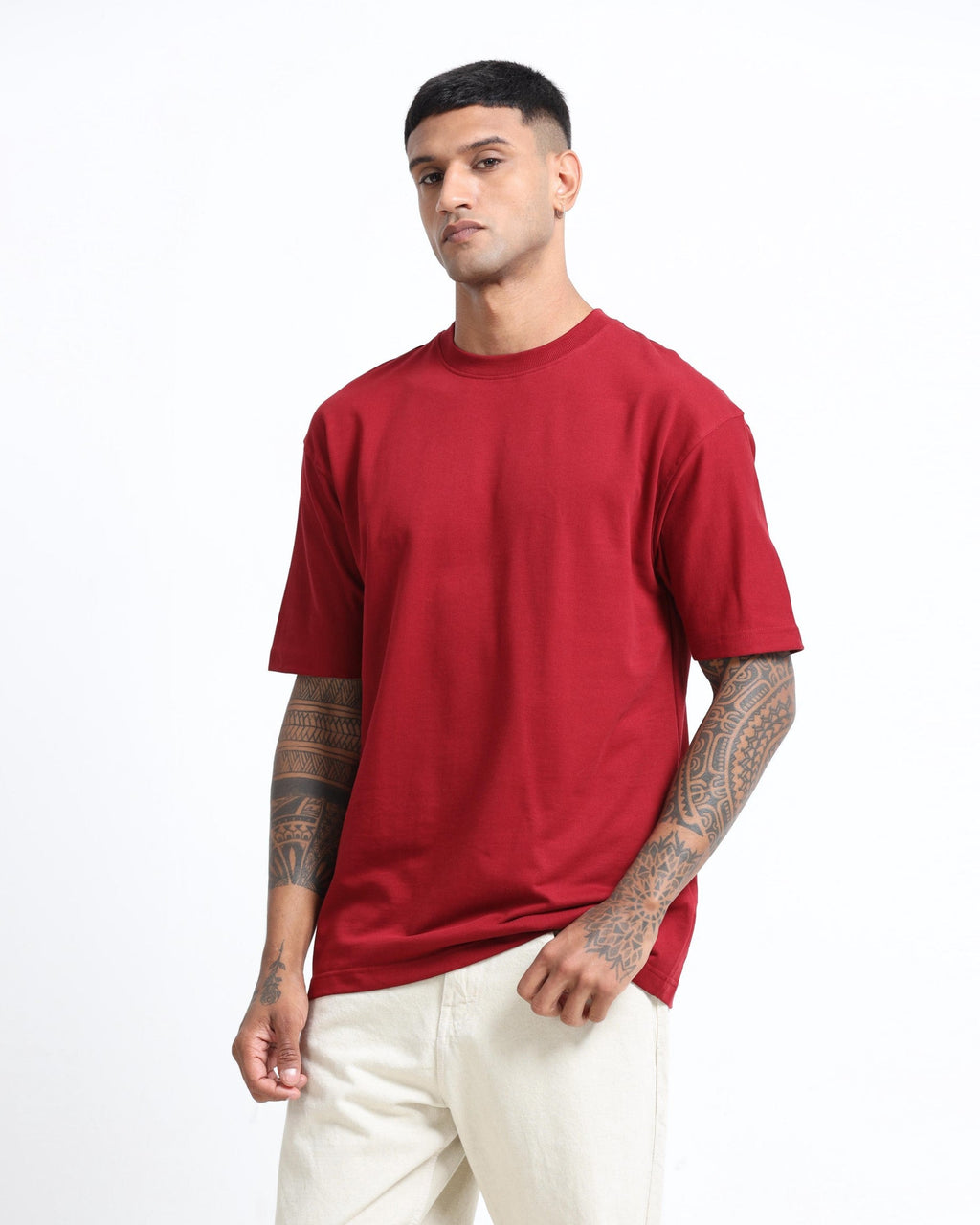THE GROOVE Maroon Basic Tee - Relaxed Fit