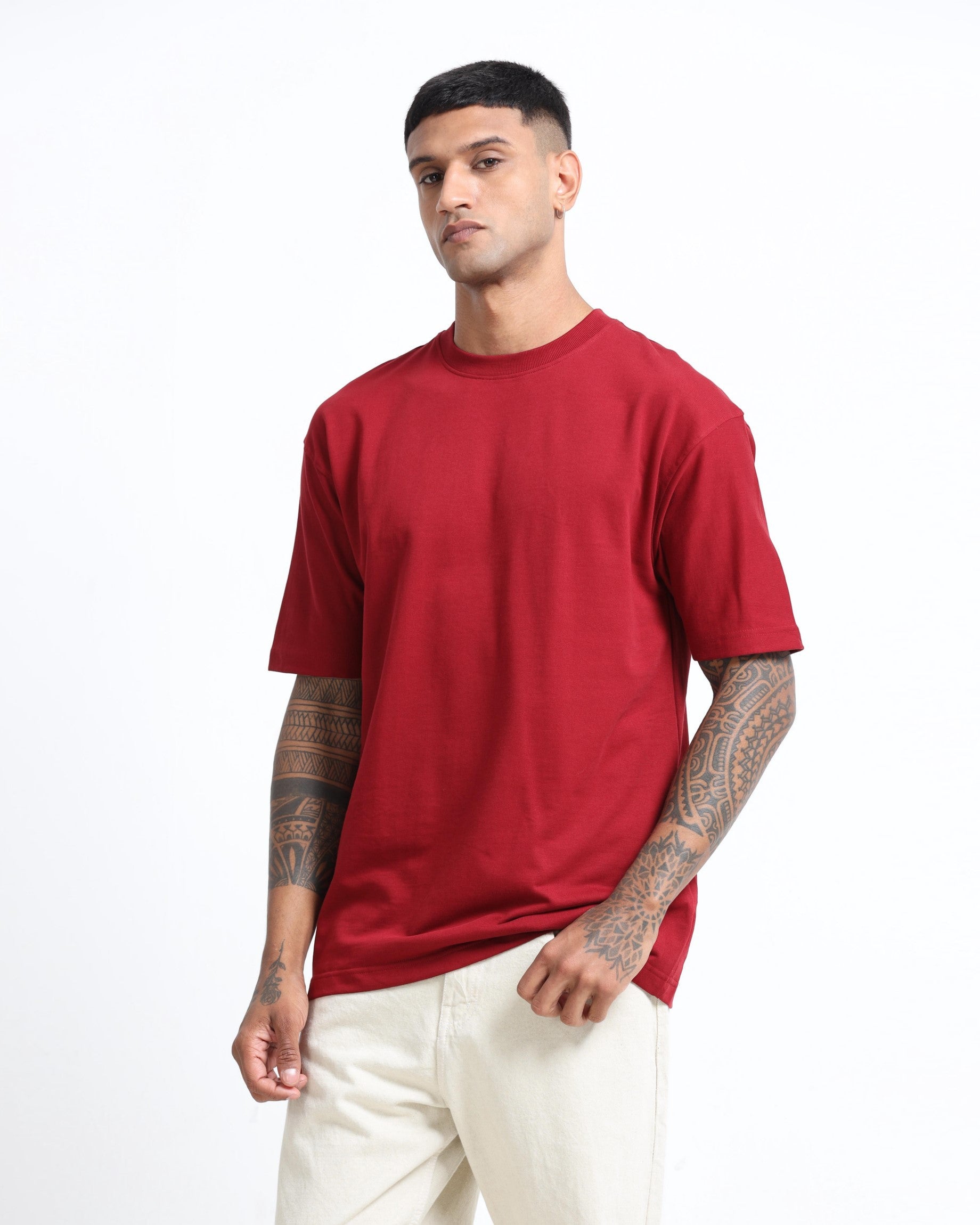 THE GROOVE Maroon Basic Tee - Relaxed Fit