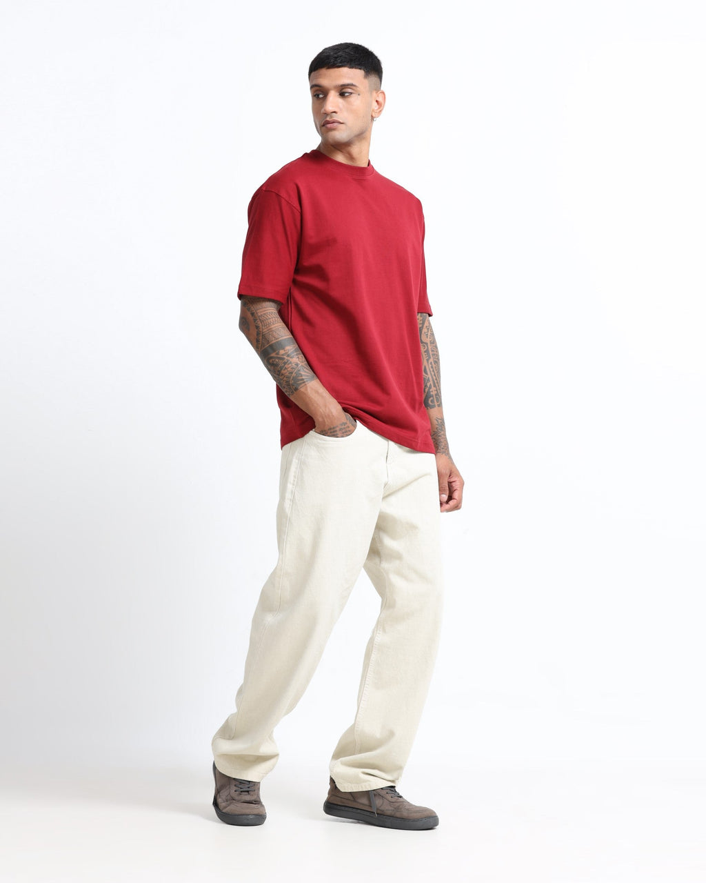 THE GROOVE Maroon Basic Tee - Relaxed Fit