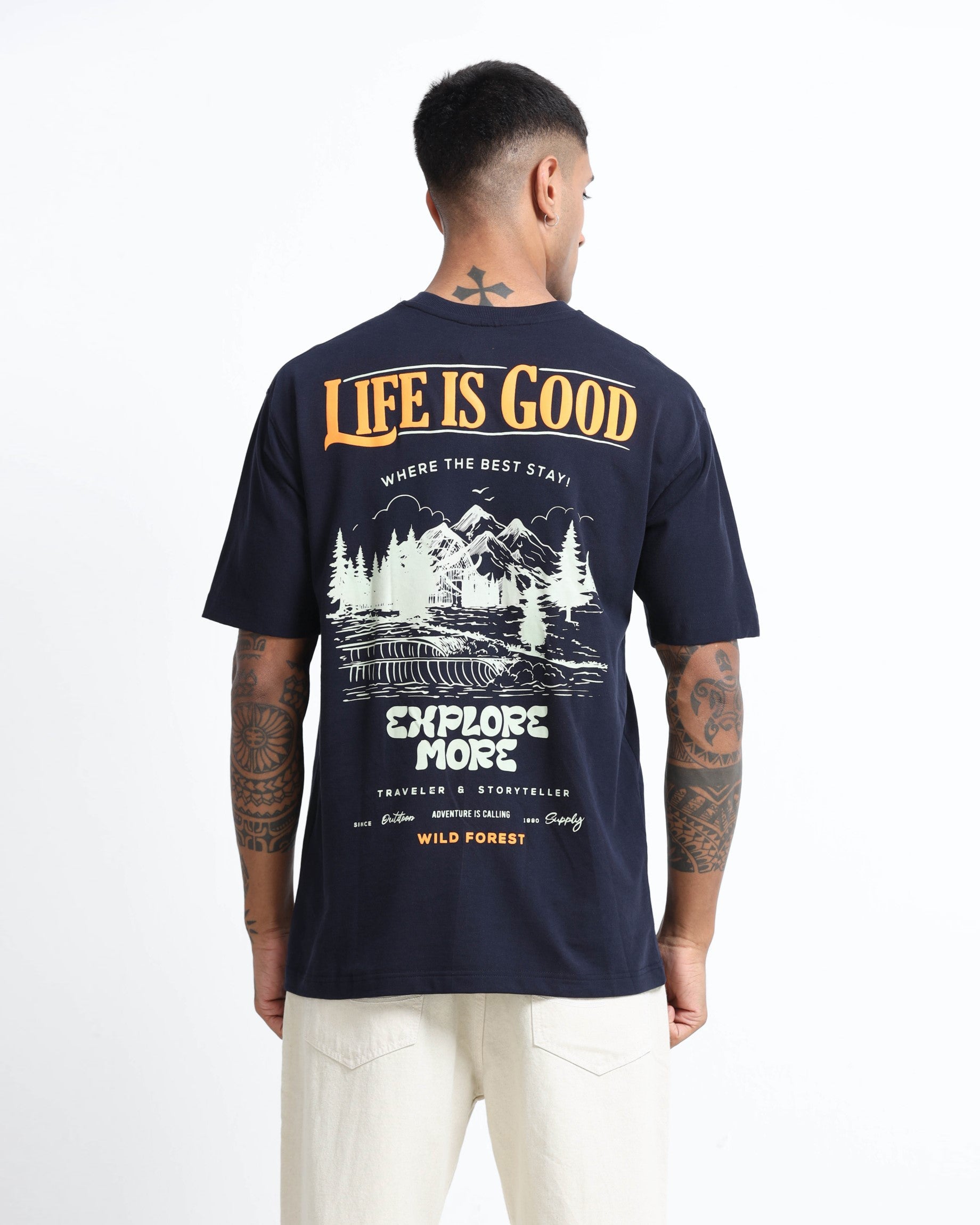 LIFE IS GOOD NAVY BLUE TEE - Relaxed Fit