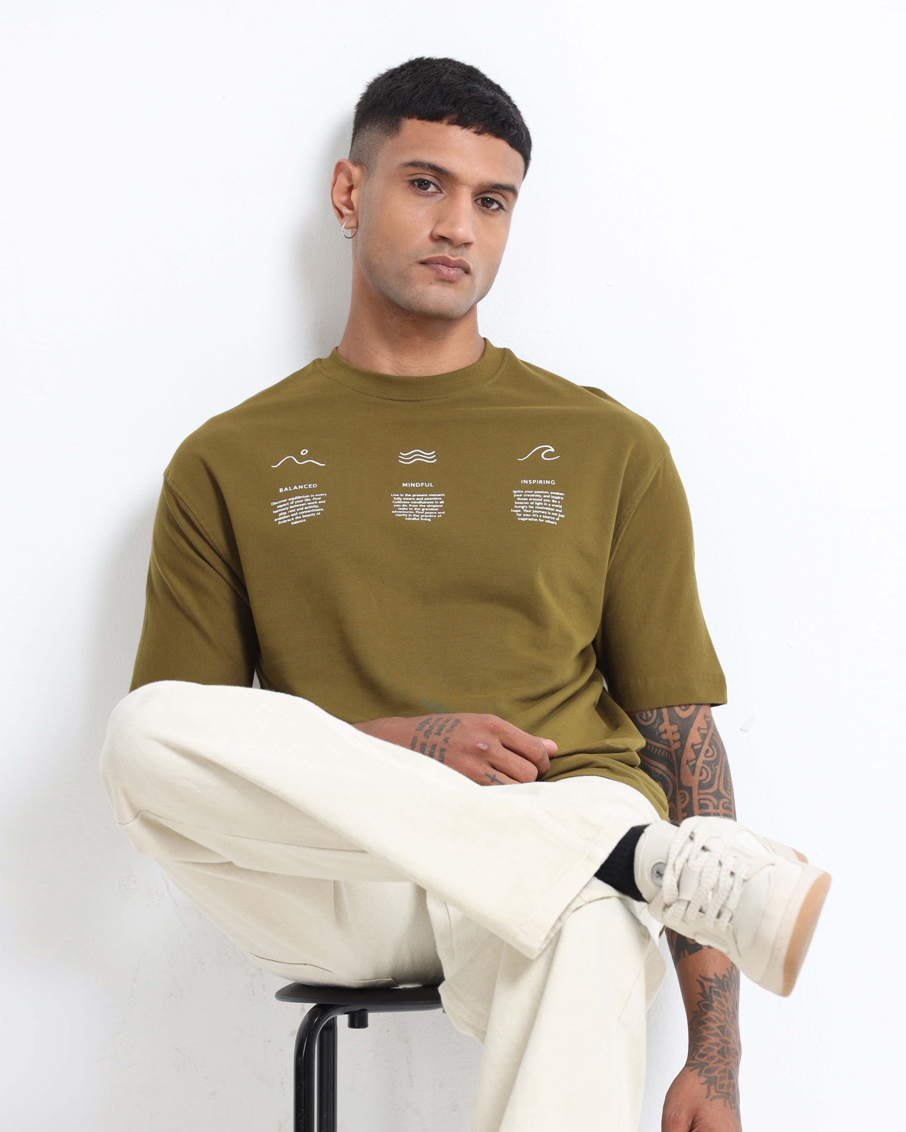 BALANCE OF THOUGHT MOSS GREEN TEE - Relaxed Fit