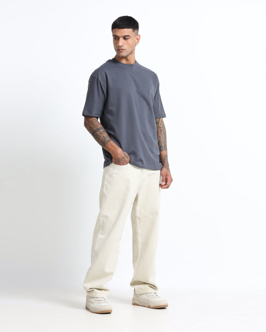THE GROOVE Grey Basic Tee - Relaxed Fit