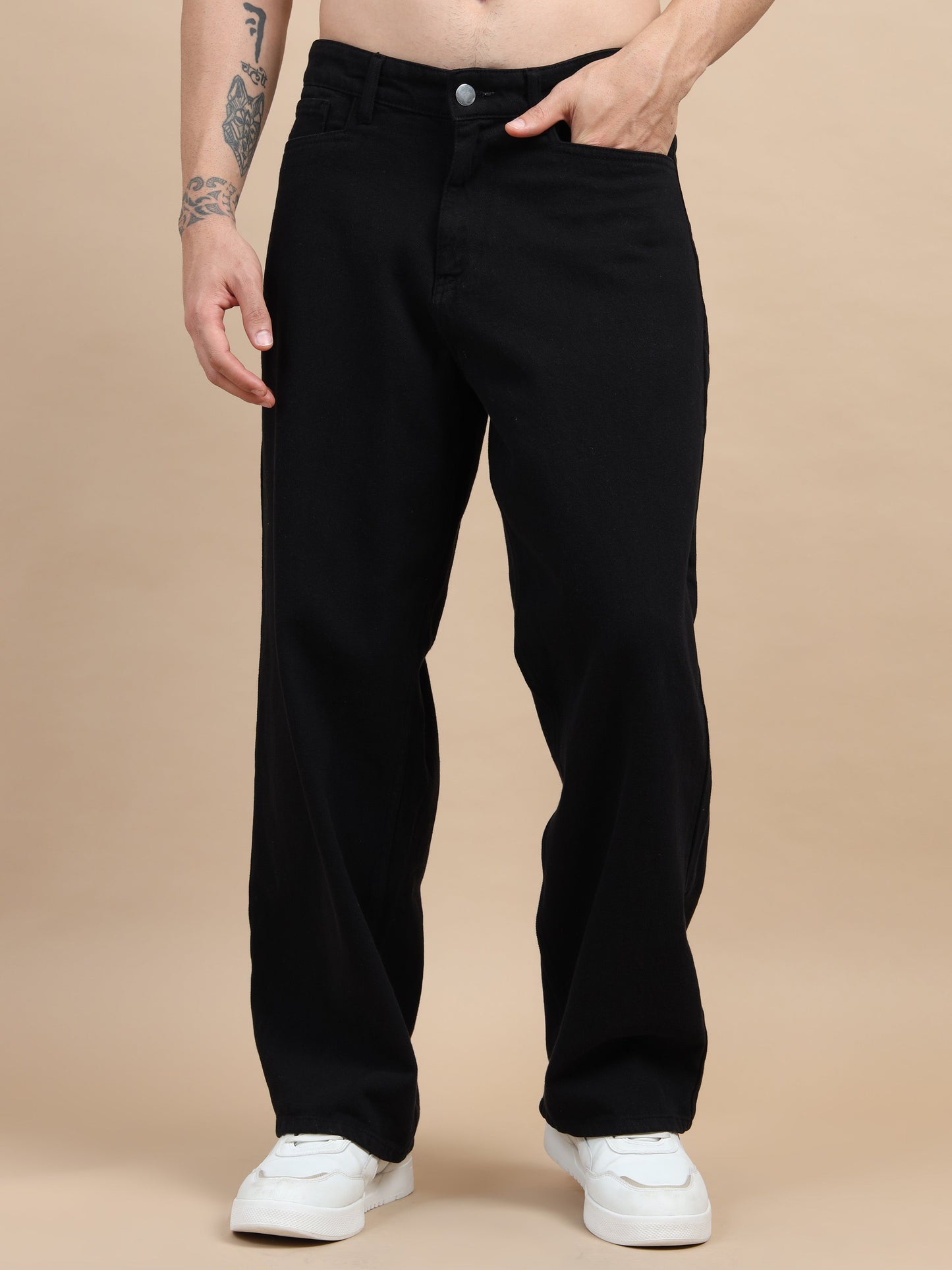 Ink Black Baggy Denim Pant
