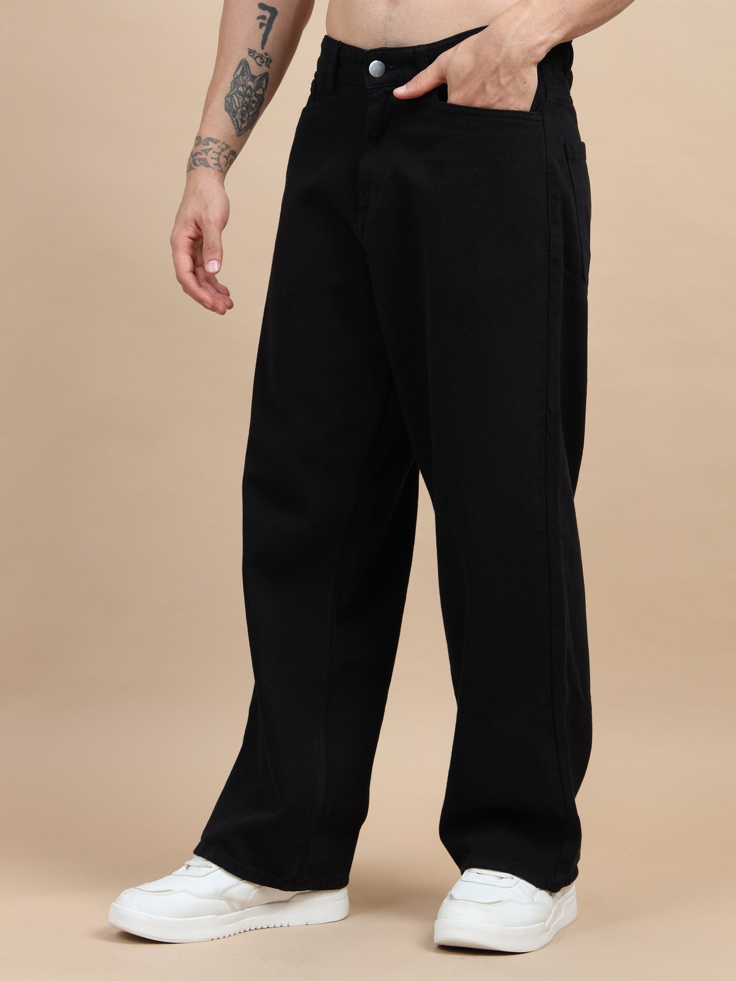 Ink Black Baggy Denim Pant