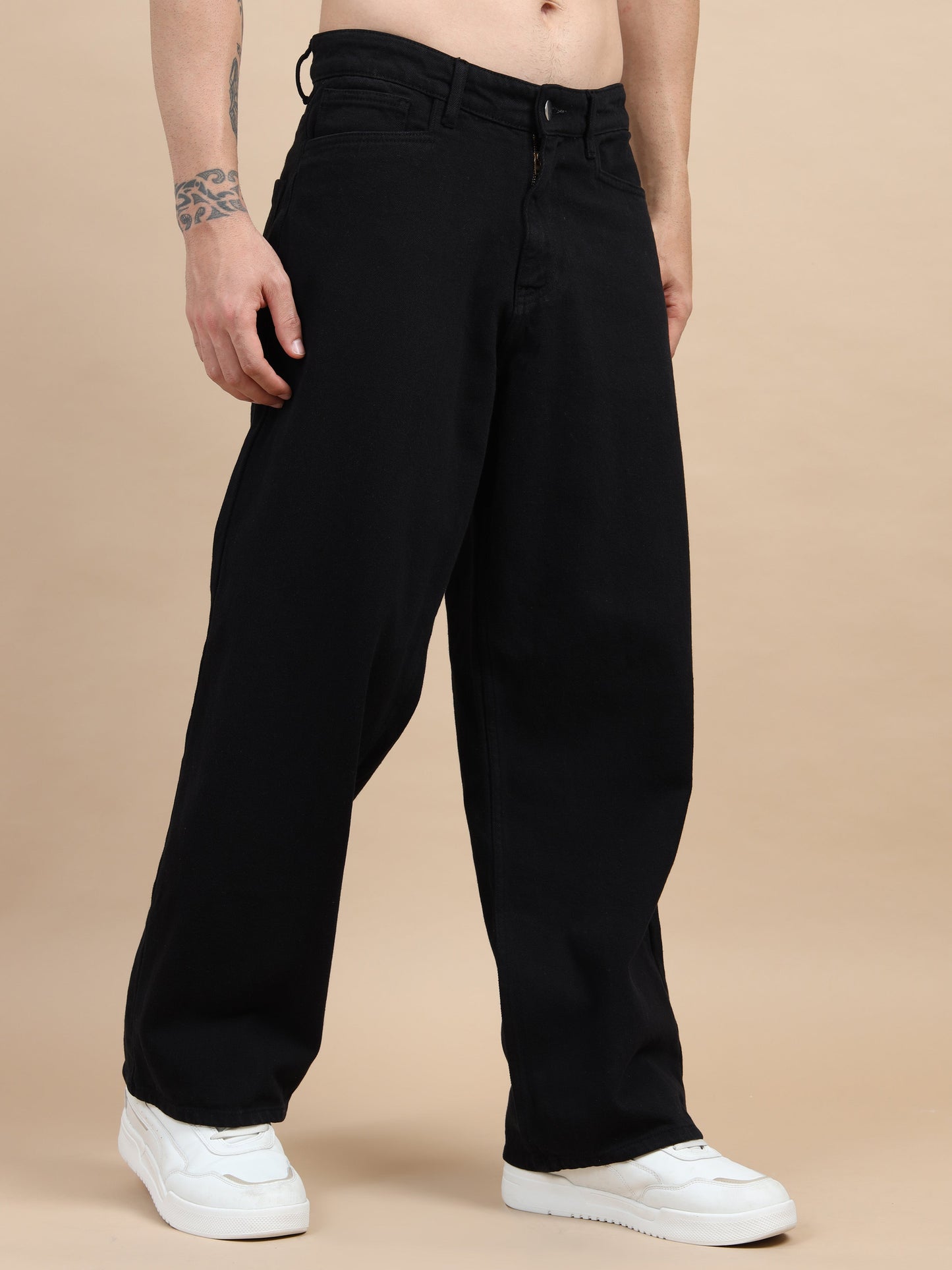 Ink Black Baggy Denim Pant