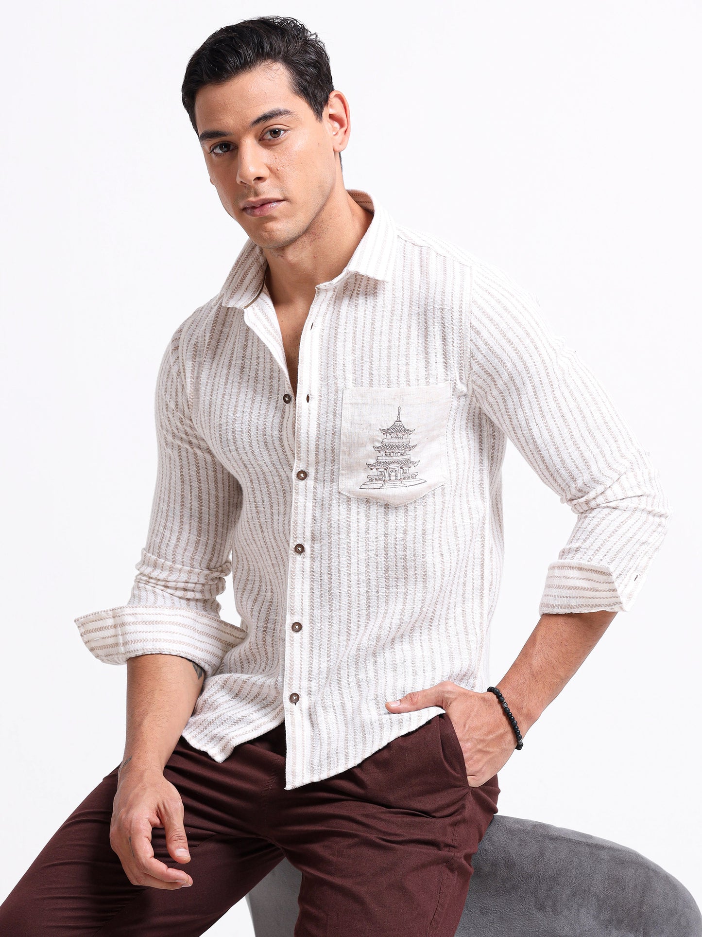 Crafted Embroidery Linen Blend Shirt