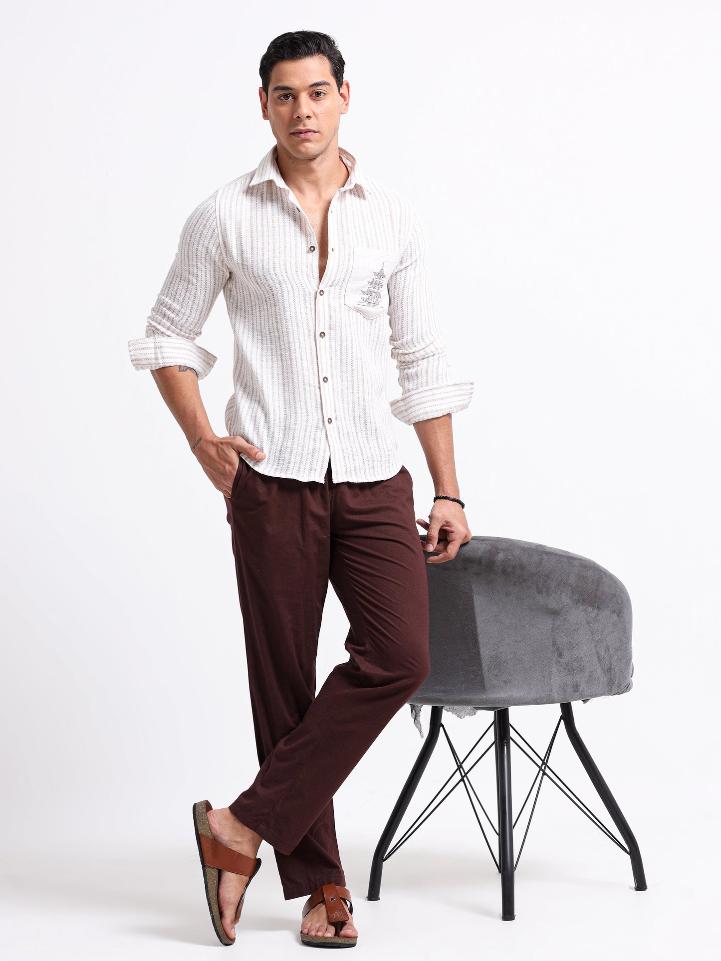 Crafted Embroidery Linen Blend Shirt