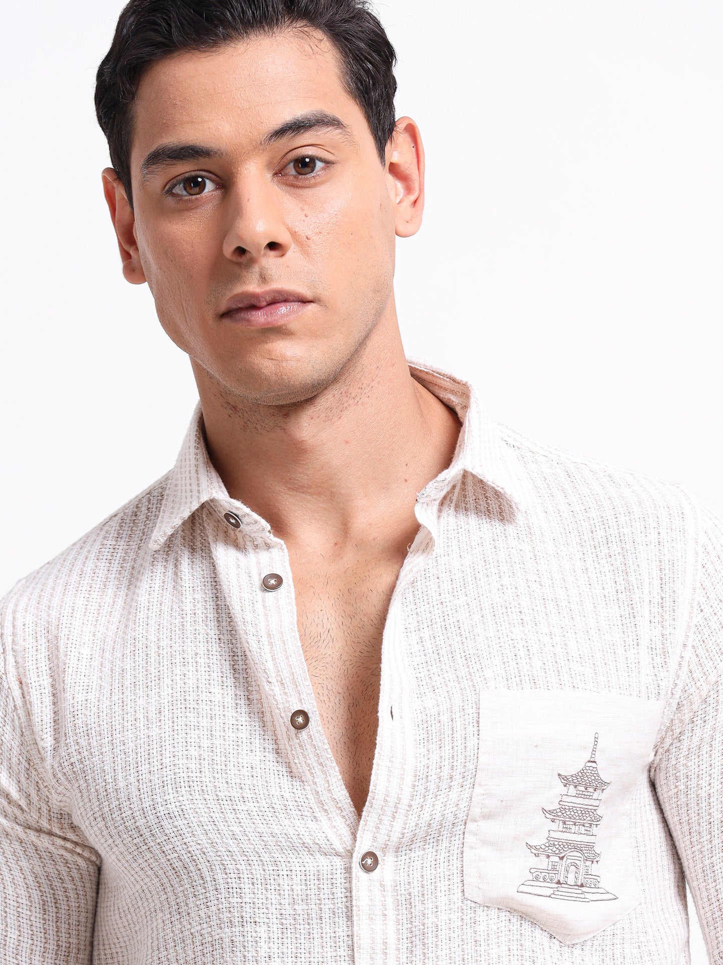 Crafted Embroidery Linen Blend Shirt