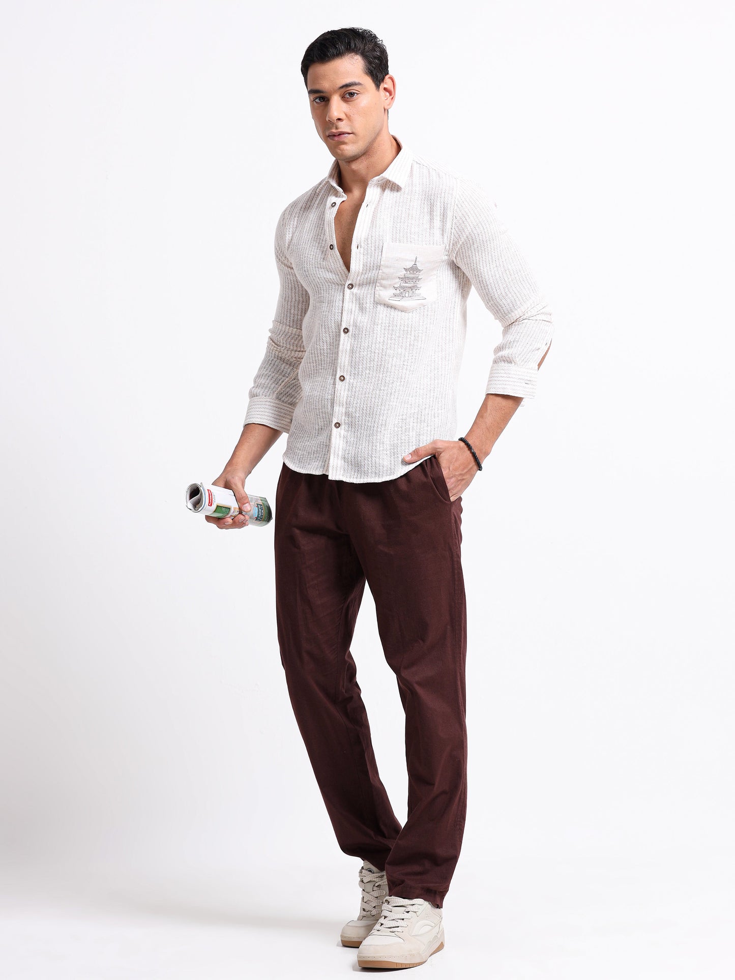 Crafted Embroidery Linen Blend Shirt