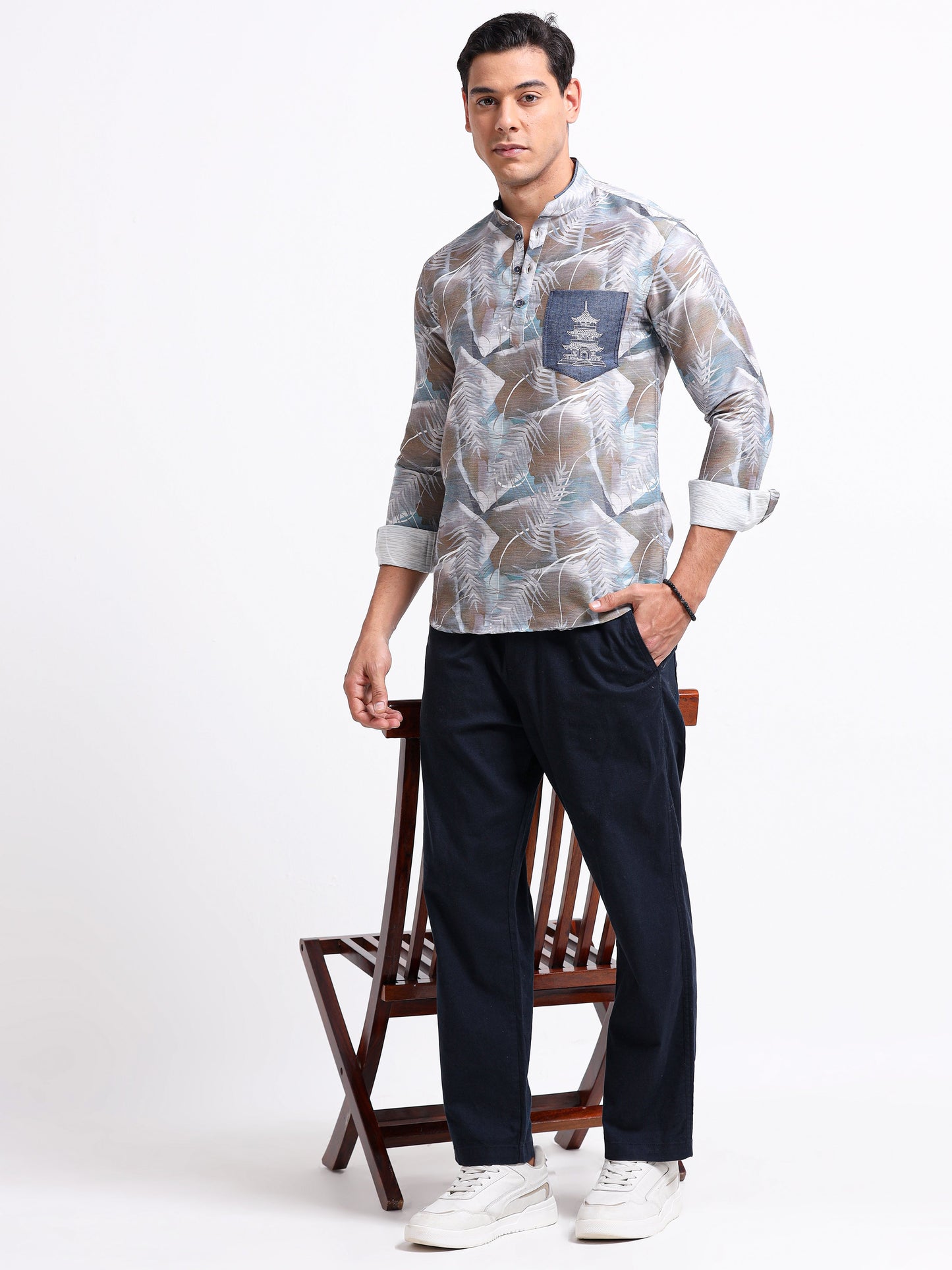 Artful Print Cotton Blend Shirt