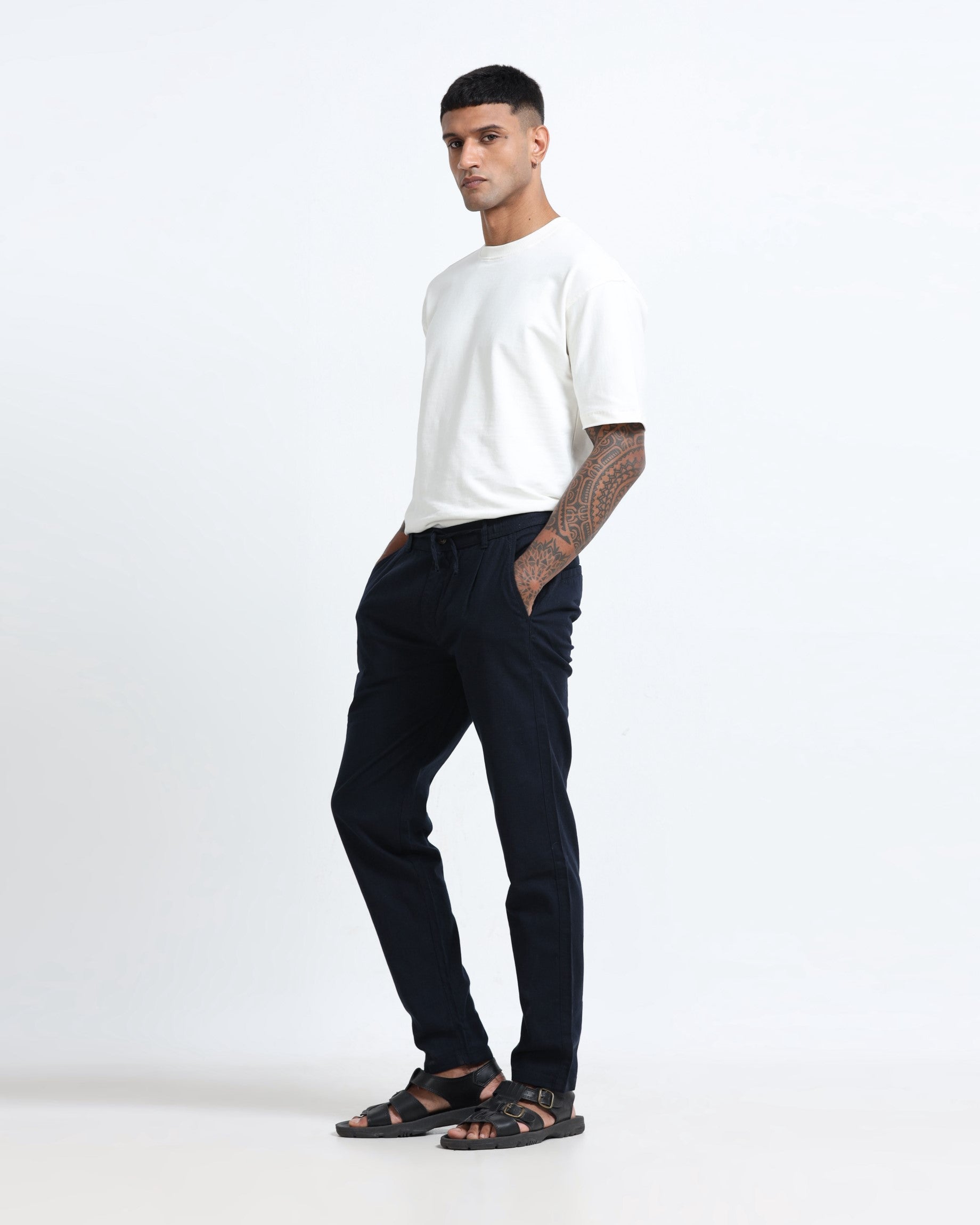 Breezy Linen Trousers - Navy blue