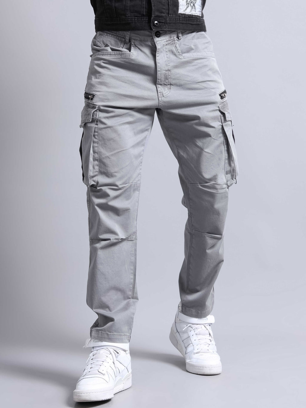 Rugged Zip Cargo Pants In Grey