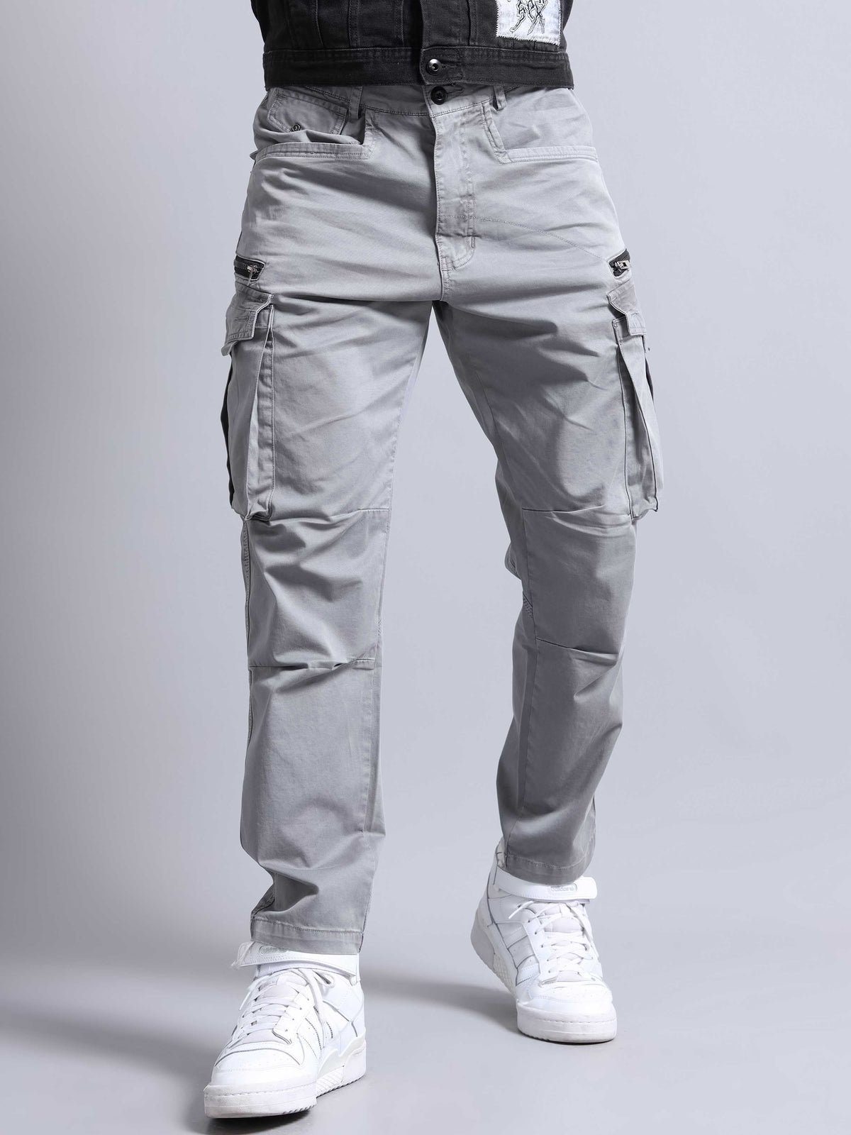 Rugged Zip Cargo Pants In Grey