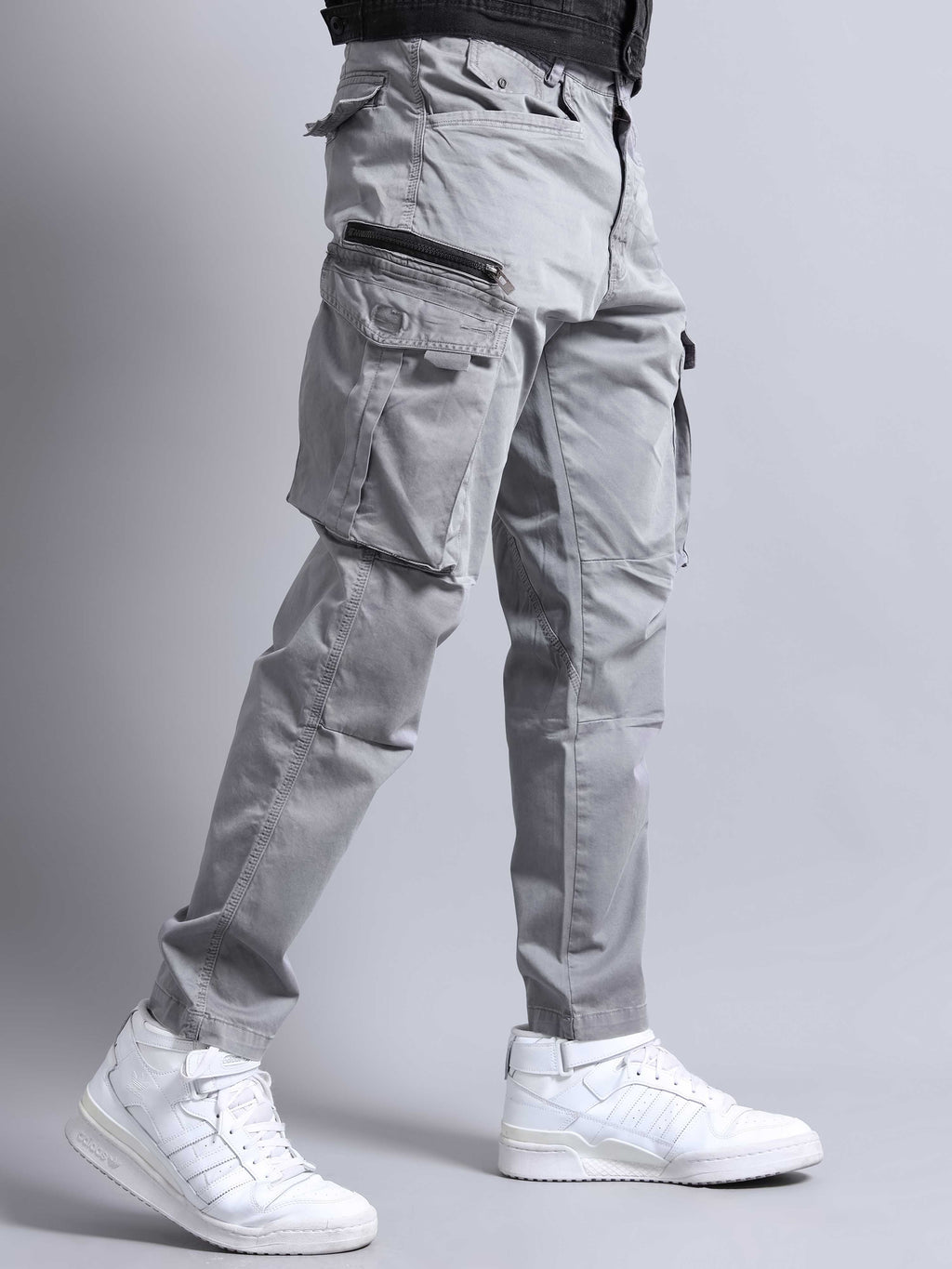 Rugged Zip Cargo Pants In Grey