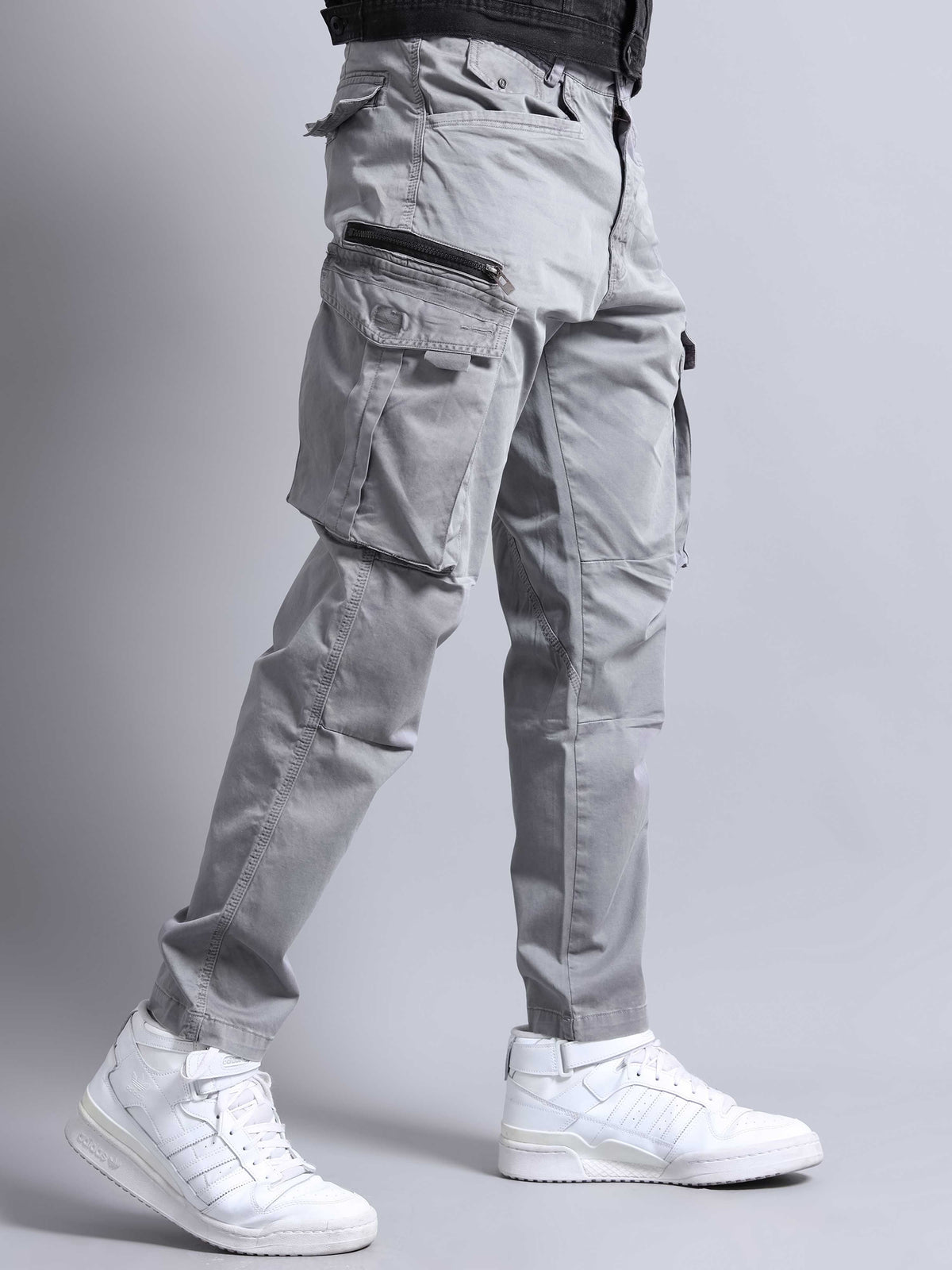 Rugged Zip Cargo Pants In Grey