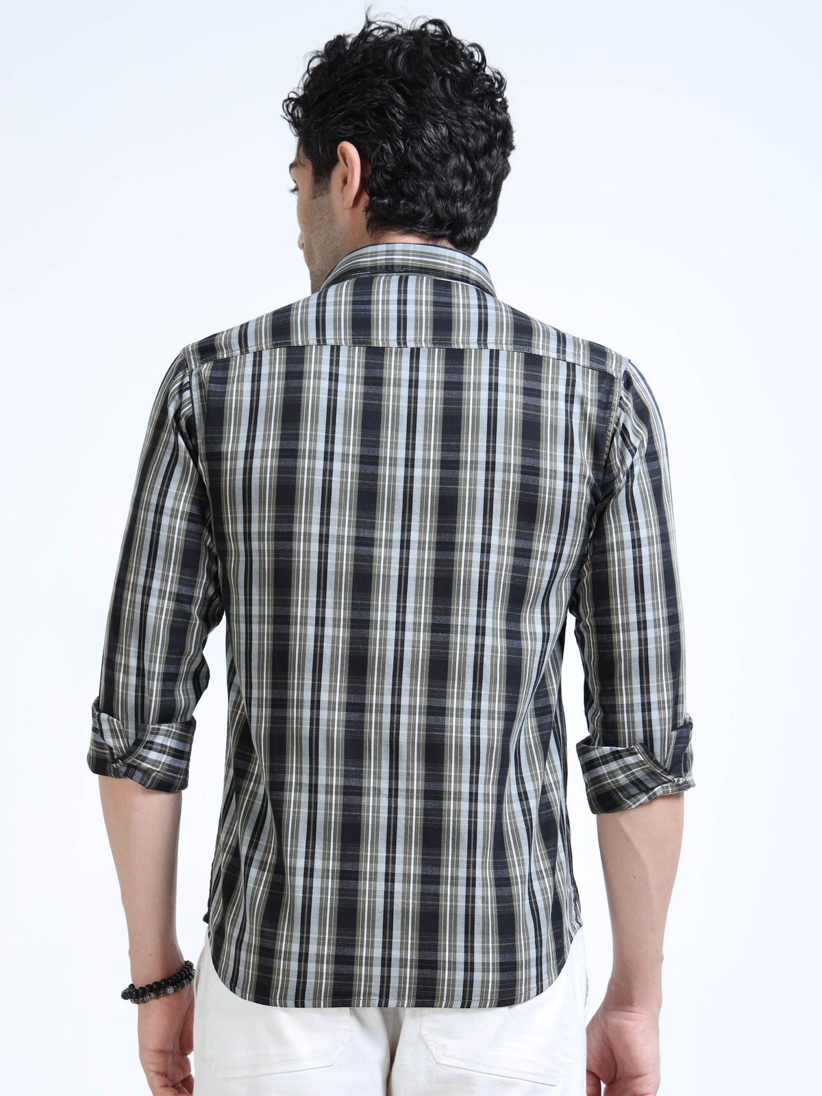 Men’s Grey & Black Check Cotton Linen Shirt