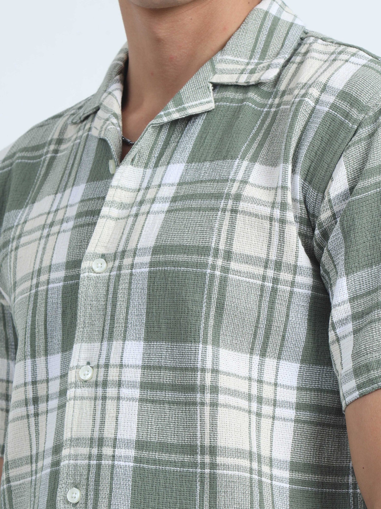 Men Checks Jacquard Oversized Shirt-Green