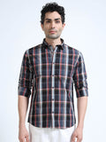 Men’s Black & Red Check Cotton Linen Shirt