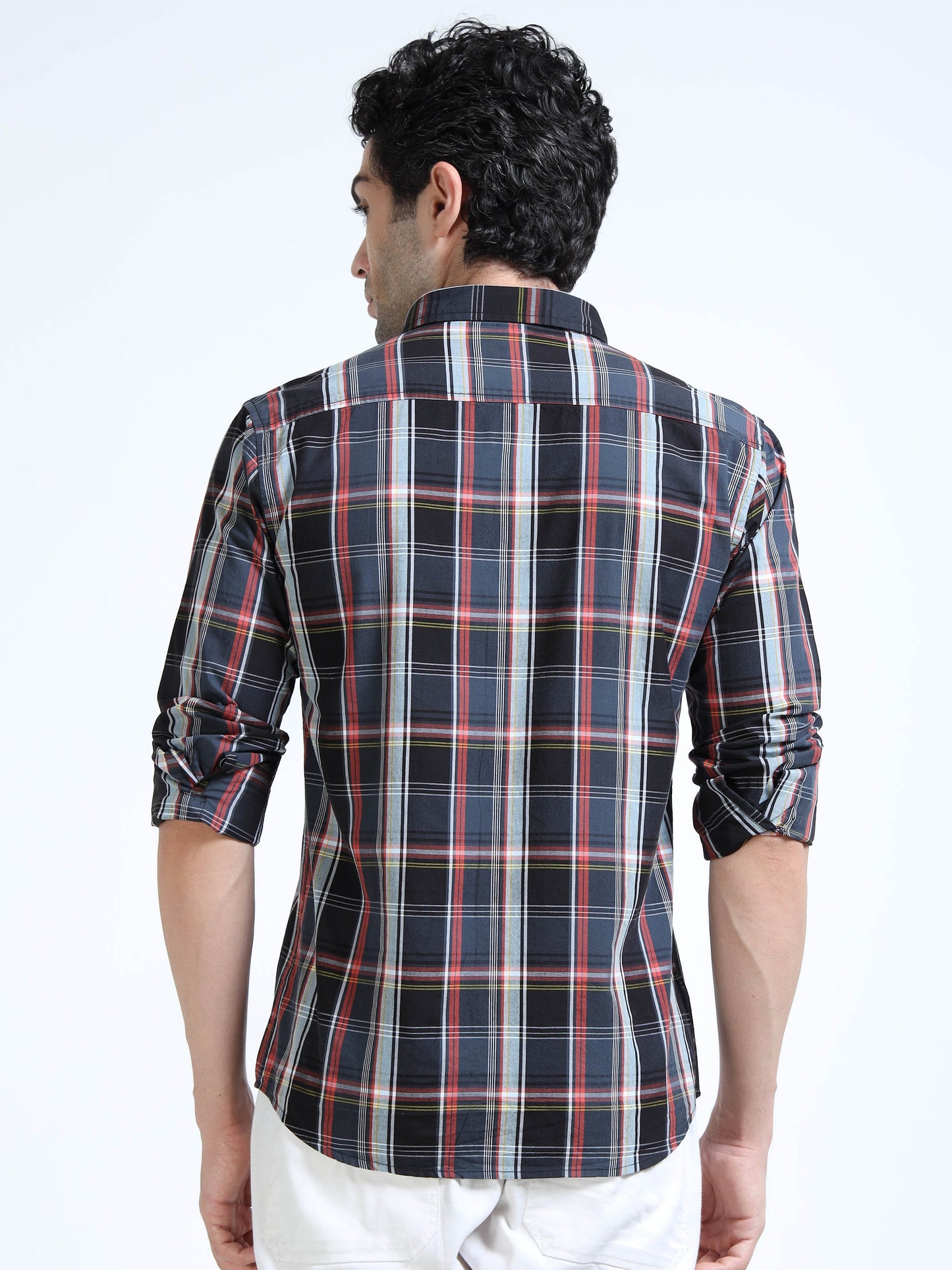 Men’s Black & Red Check Cotton Linen Shirt