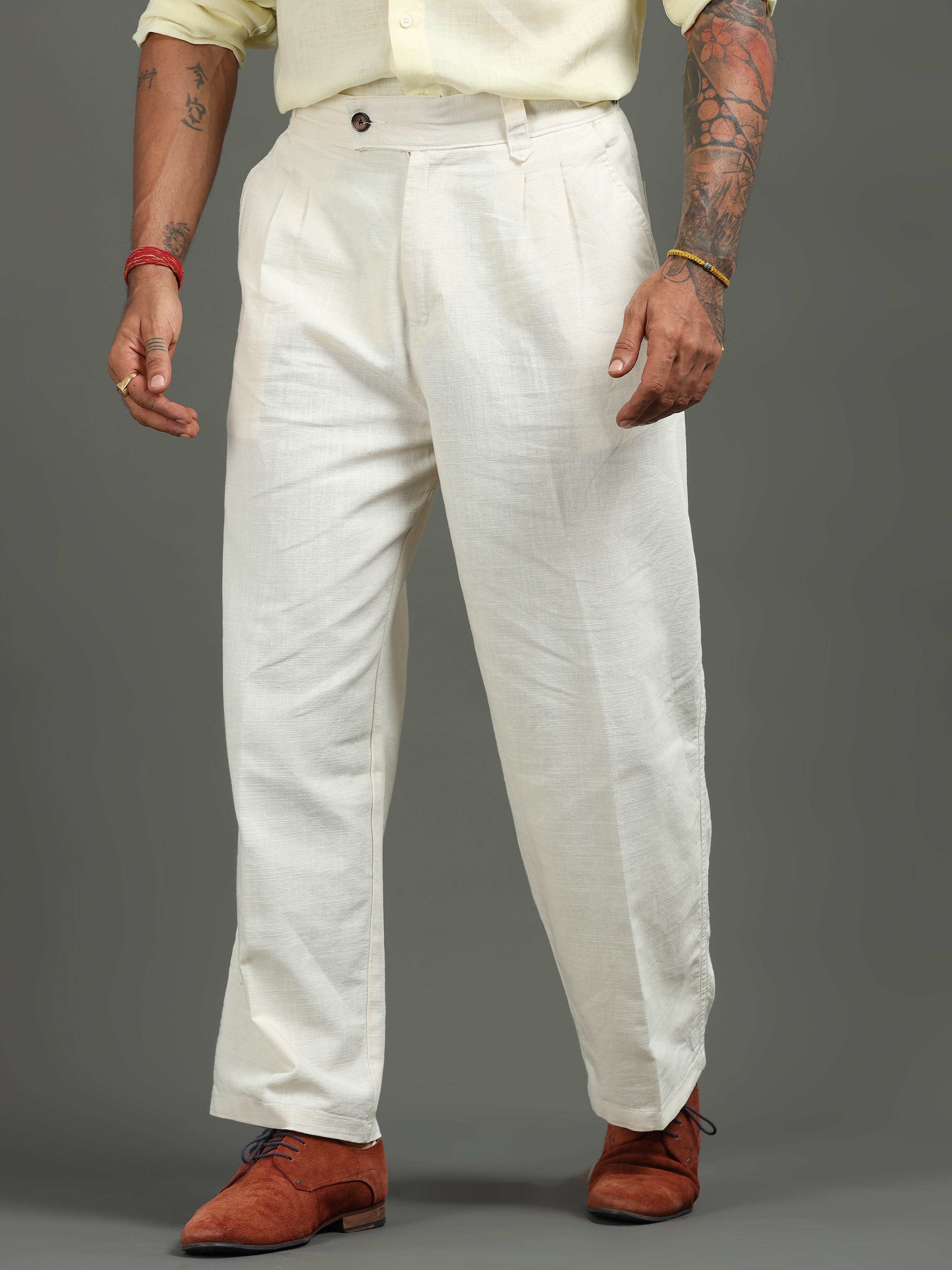 Huntington Relaxed Trouser in Cream