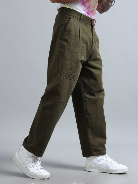 Battalion Embroidered Trouser In Olive
