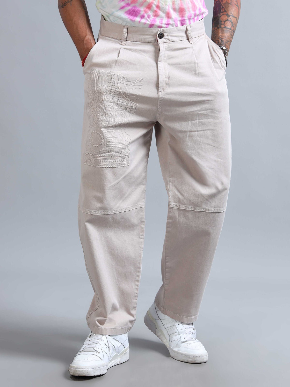 Battalion Embroidered Trouser In Cream