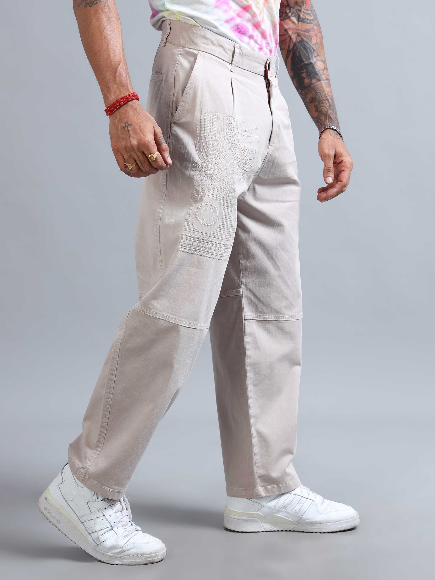Battalion Embroidered Trouser In Cream