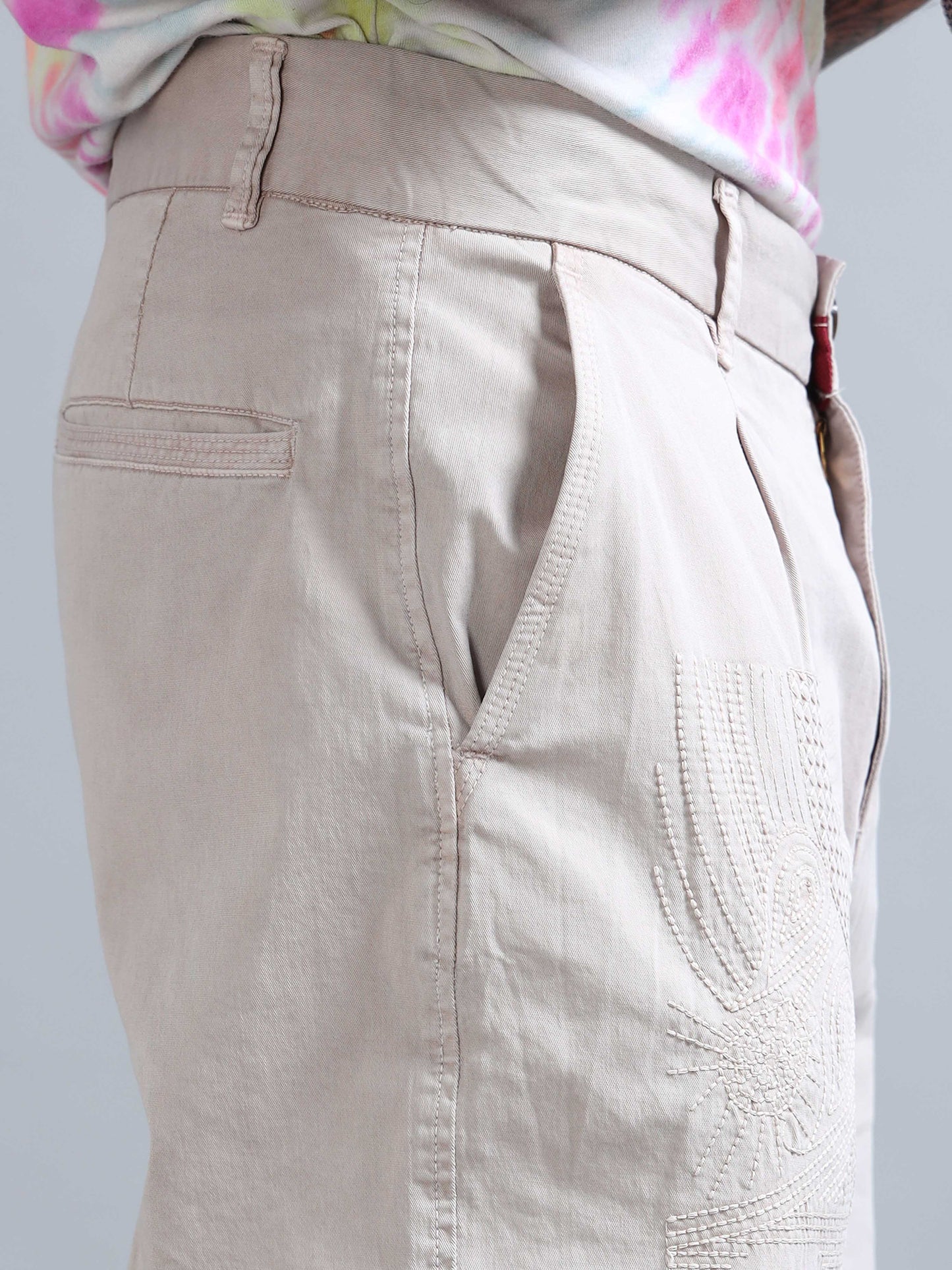 Battalion Embroidered Trouser In Cream