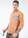Men’s Rust Orange Cotton Casual Shirt with Contrast Printed Pocket