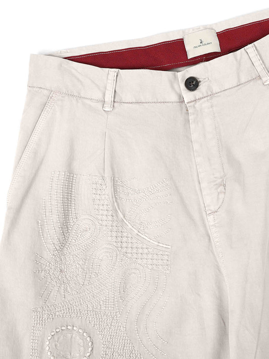Battalion Embroidered Trouser In Cream