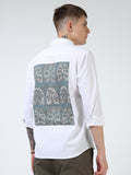 Men’s White Cotton Casual Shirt with Contrast Printed Pocket
