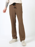 Men’s Coffee Brown Textured Slim Fit Joggers with Adjustable Drawstring & Utility Pockets