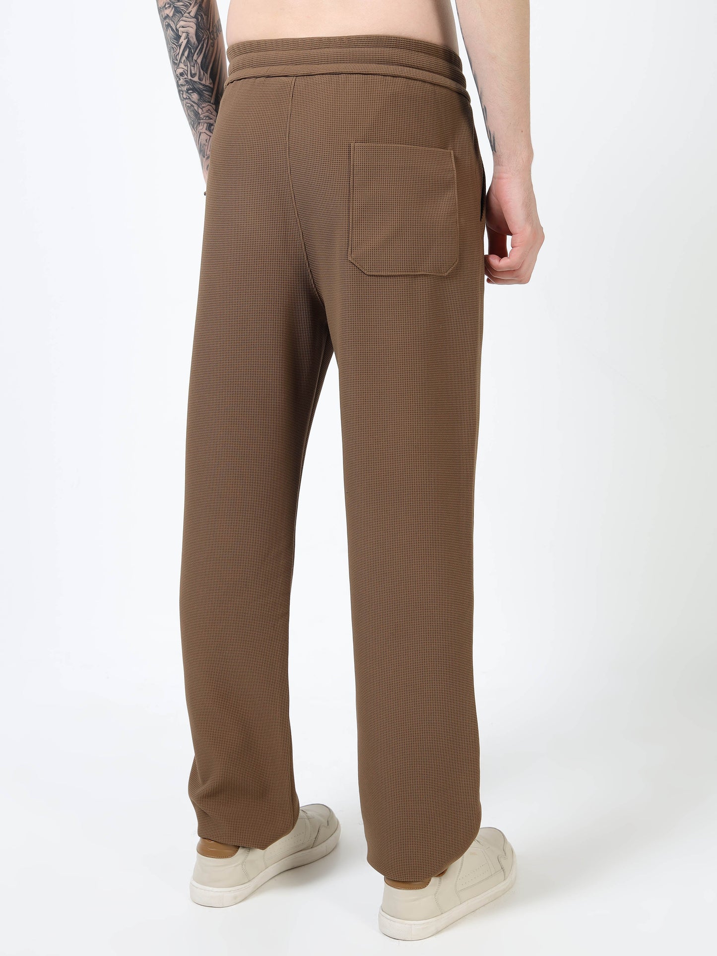 Men’s Coffee Brown Textured Slim Fit Joggers with Adjustable Drawstring & Utility Pockets
