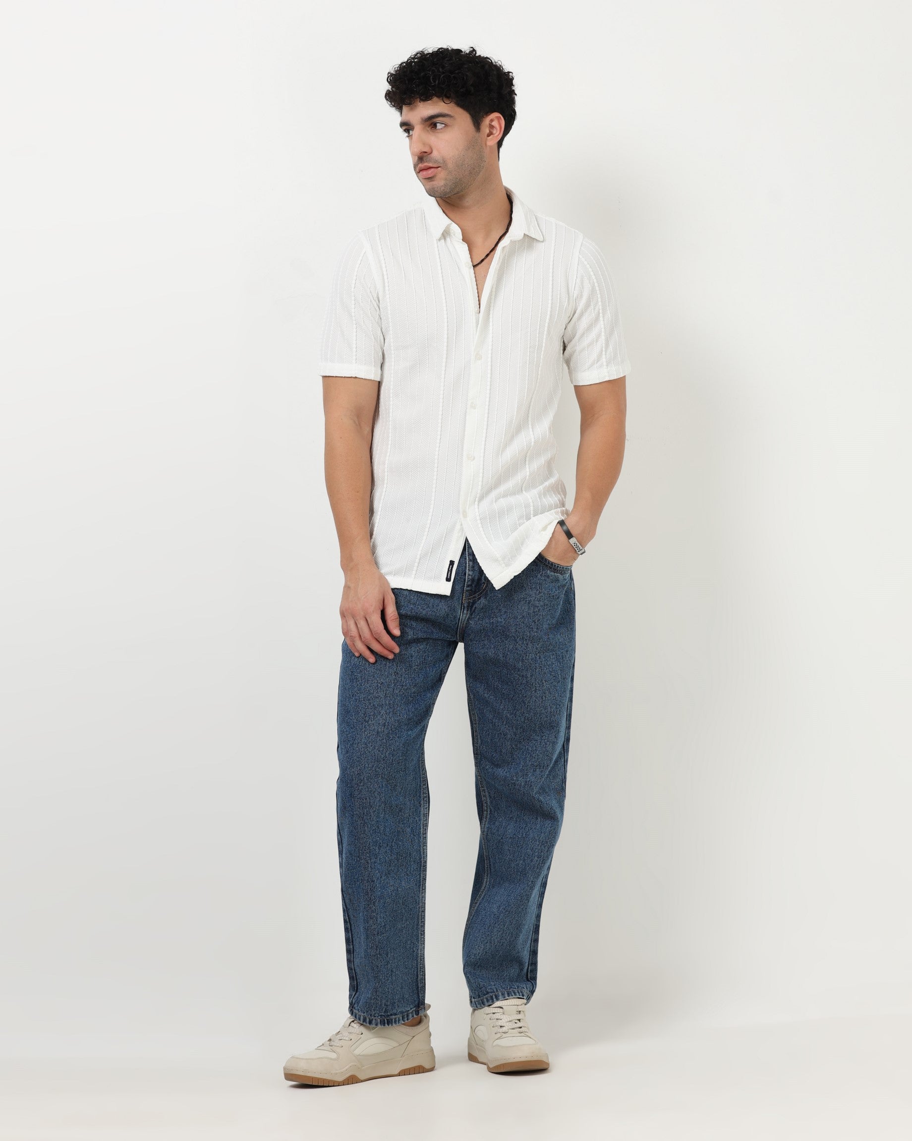 VERTIX White Textured Knit Shirt