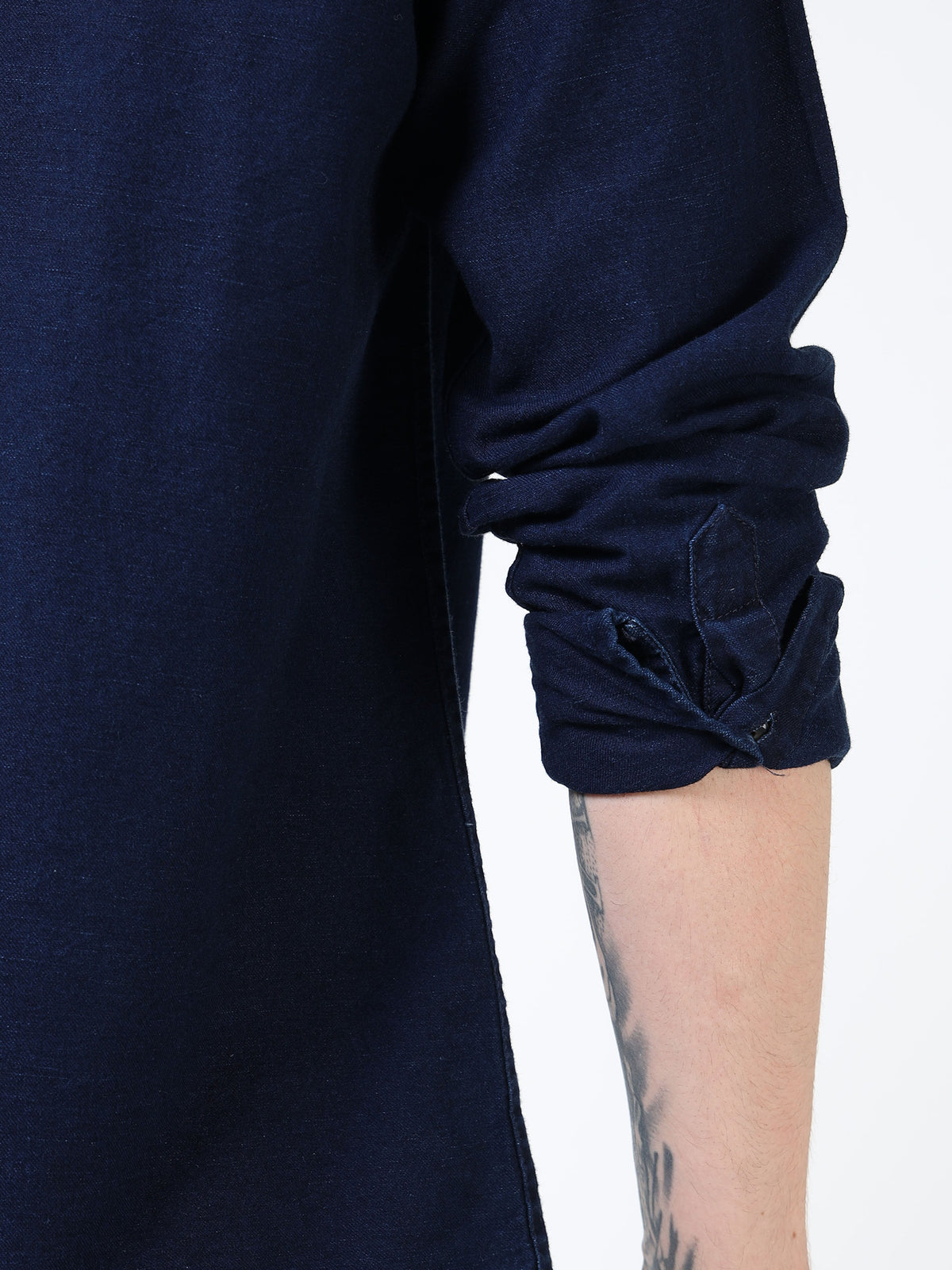 Men’s Dark Indigo Blue Denim Cotton Utility Shirt with Dual Flap Pockets