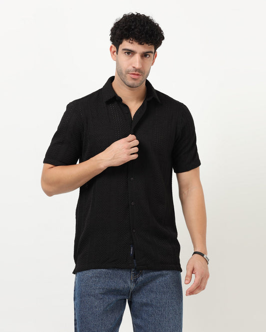 AETHER Black Mesh Knit shirt