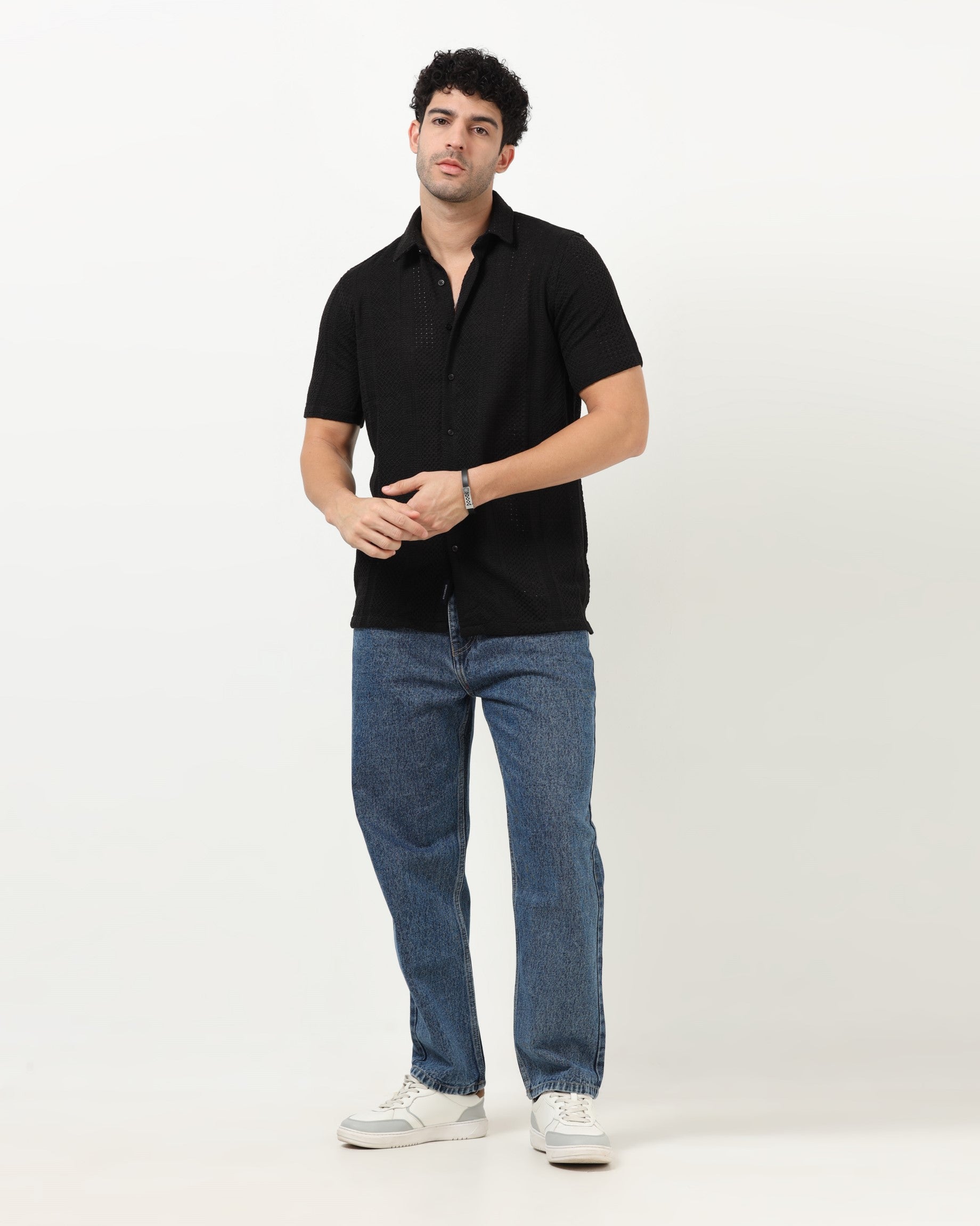 AETHER Black Mesh Knit shirt