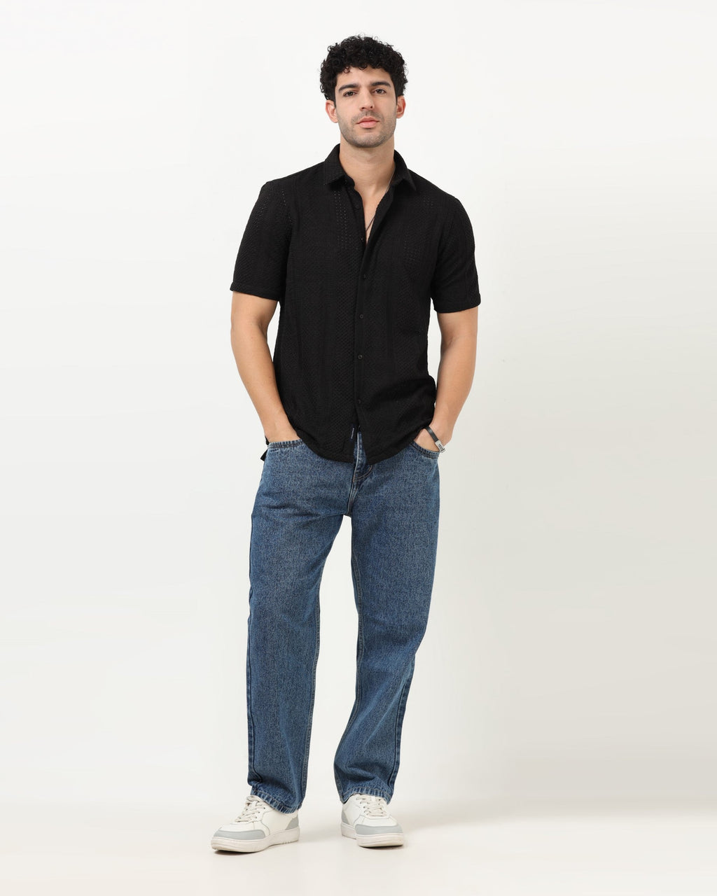 AETHER Black Mesh Knit shirt