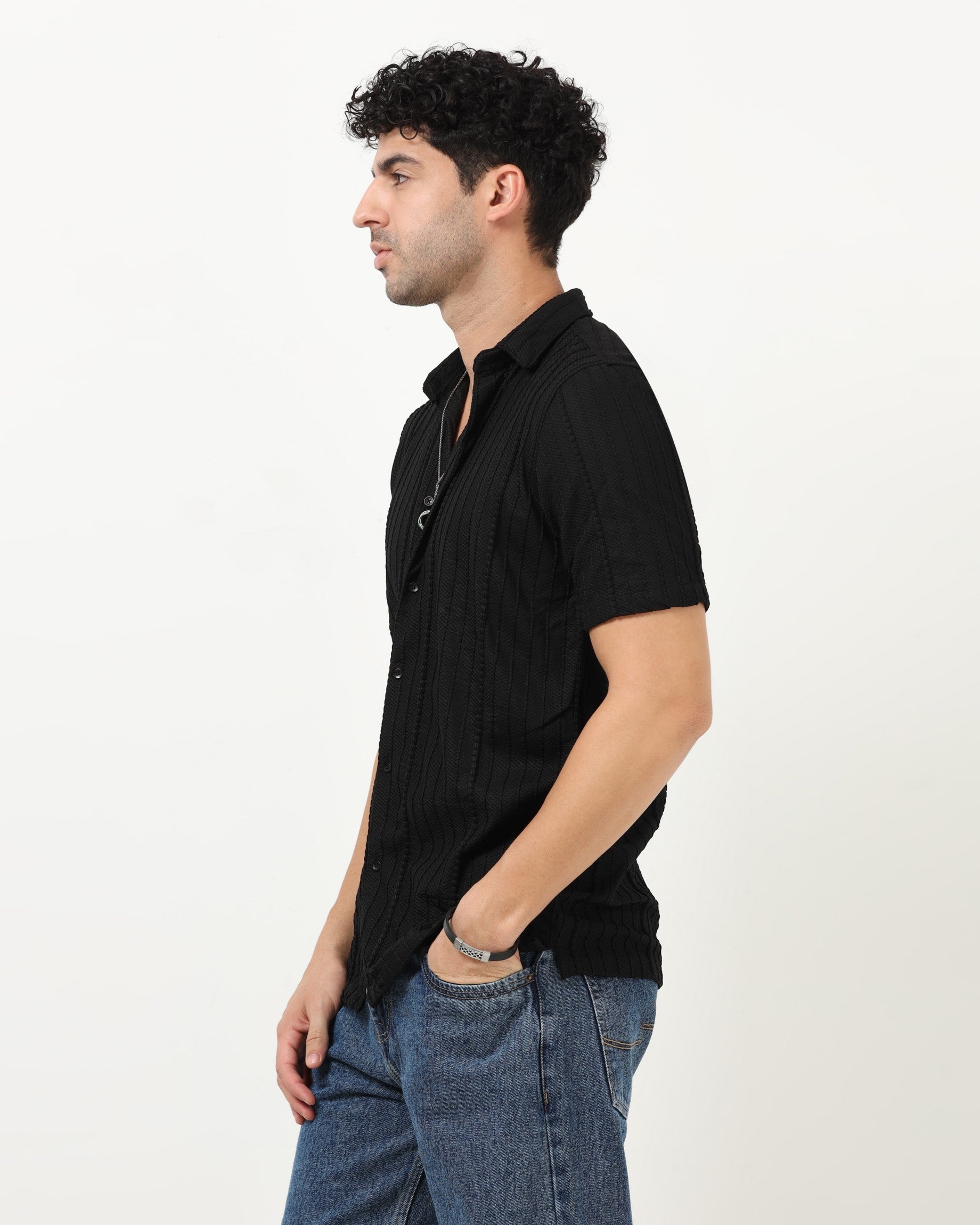 VERTIX Black Textured Knit Shirt