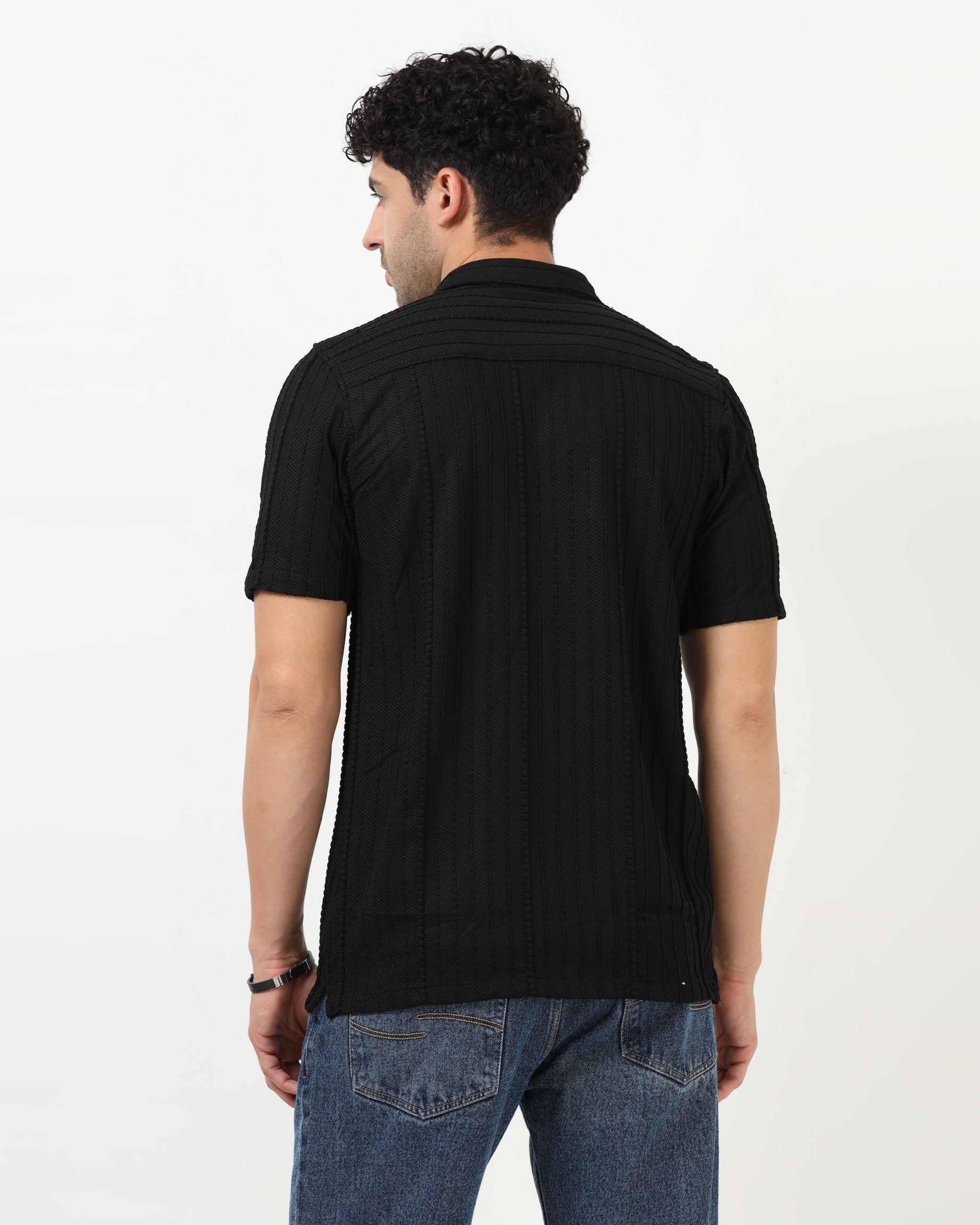 VERTIX Black Textured Knit Shirt