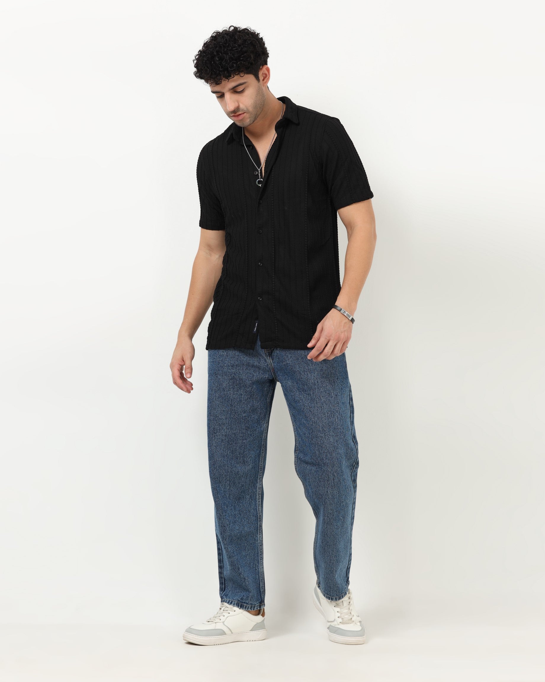 VERTIX Black Textured Knit Shirt
