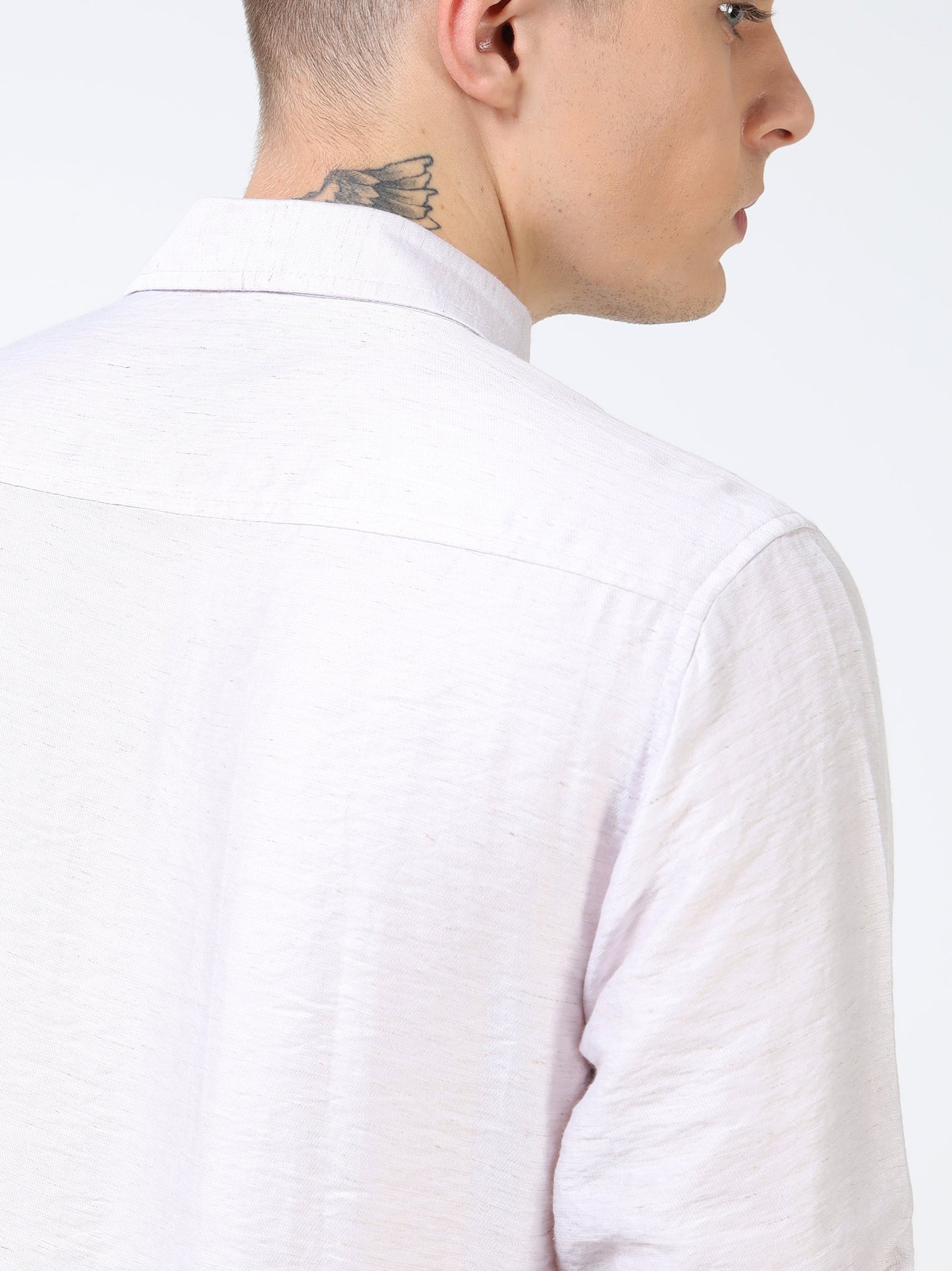 Men’s Light Lavender Textured Cotton Casual Shirt with Bird Embroidery