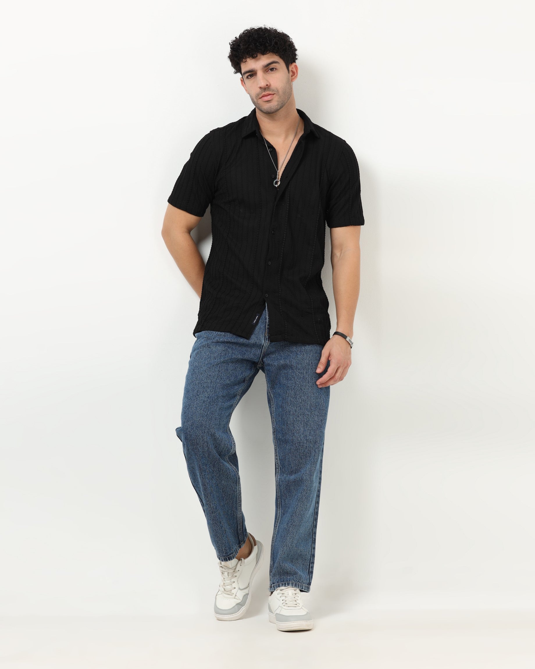 VERTIX Black Textured Knit Shirt