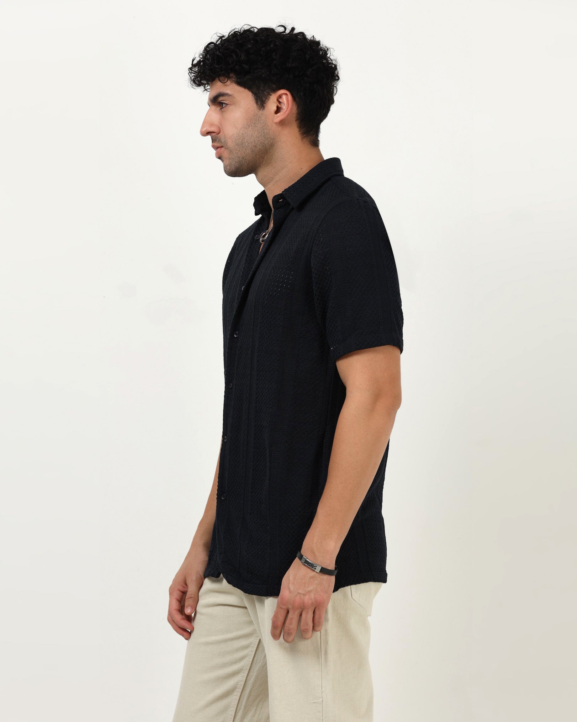 AETHER Navy Blue Mesh Knit shirt