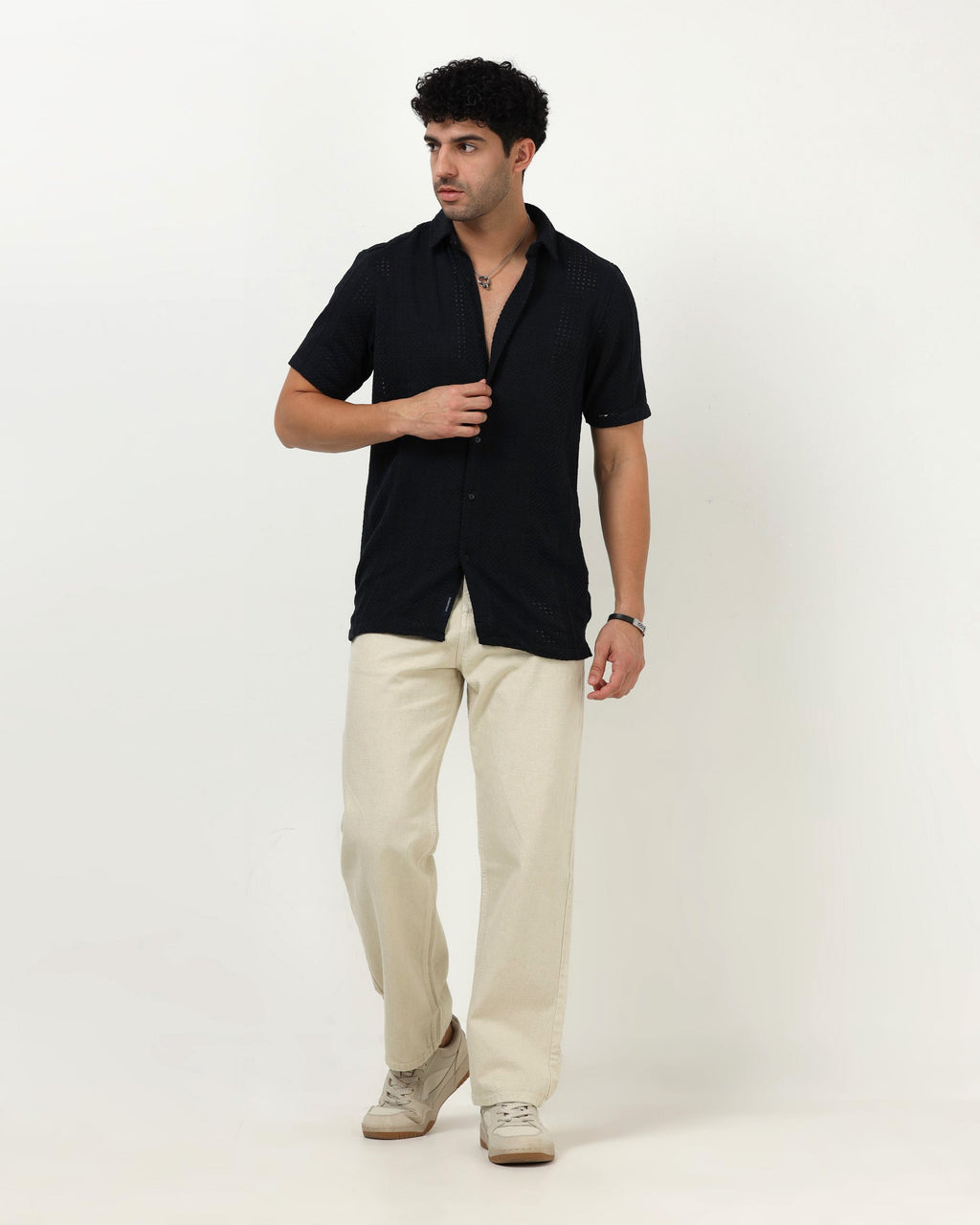 AETHER Navy Blue Mesh Knit shirt